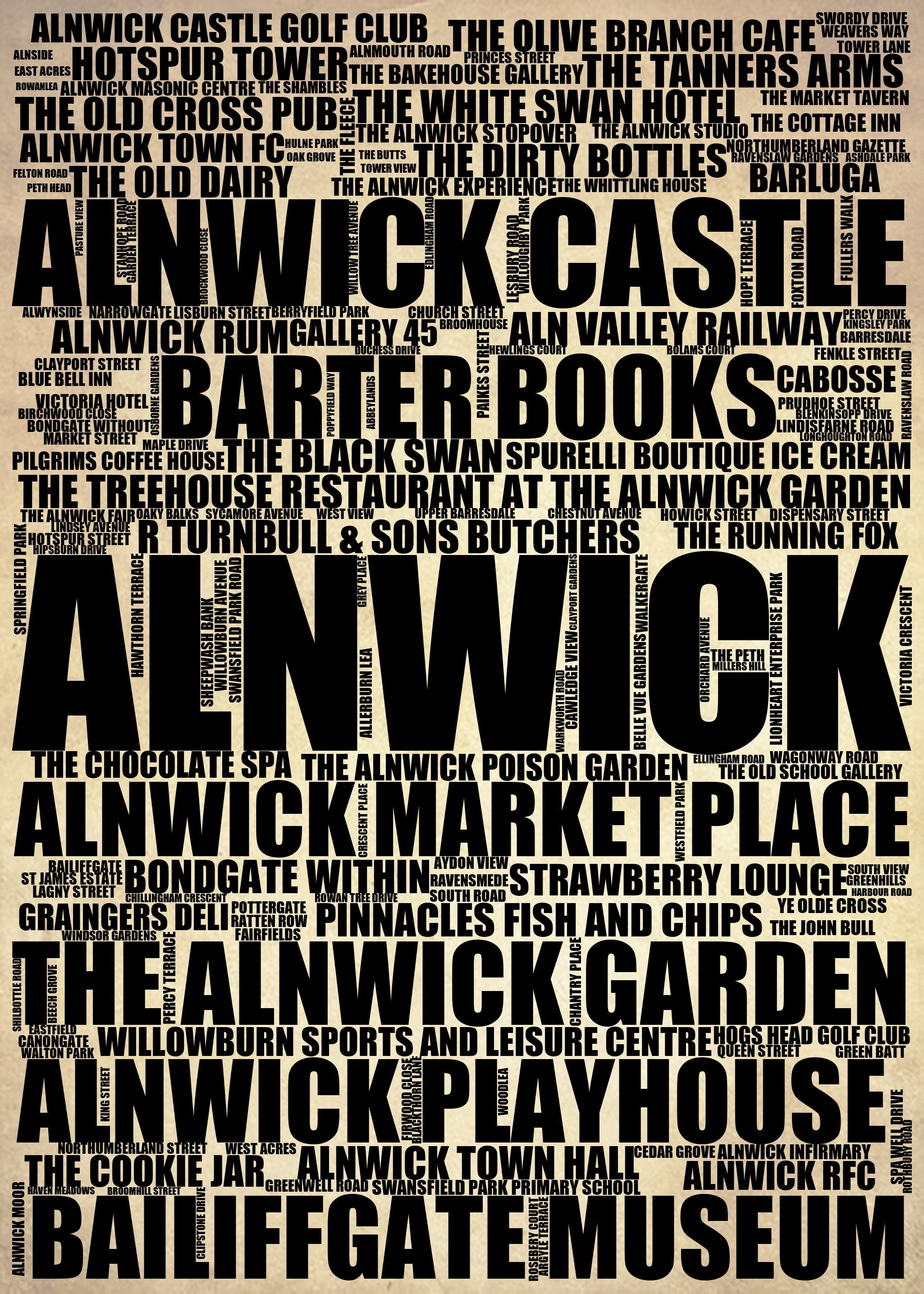 Alnwick - Premium Typographic Word Cloud Prints, Posters & Gifts