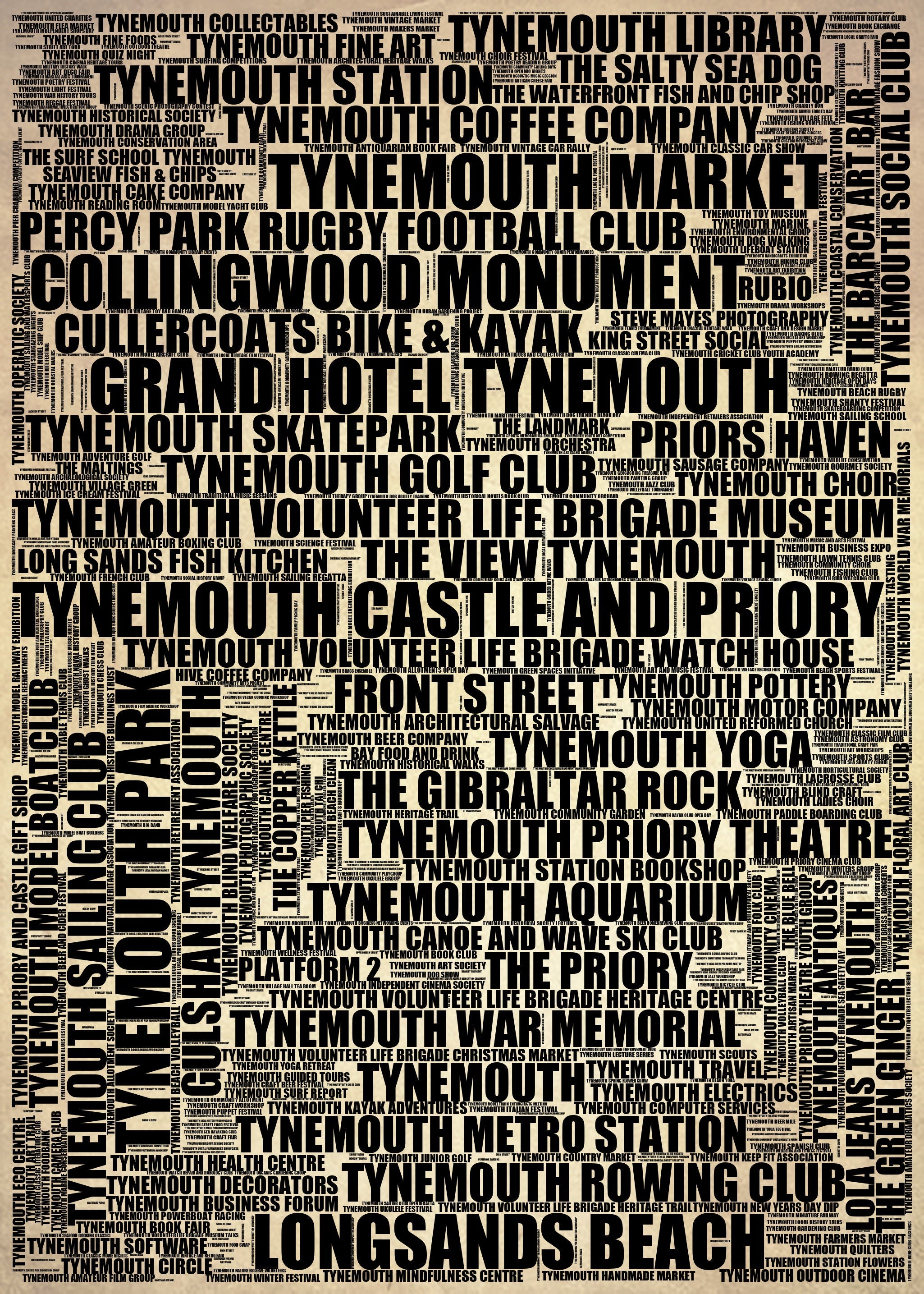 Tynemouth - Premium Typographic Word Cloud Prints, Posters & Gifts