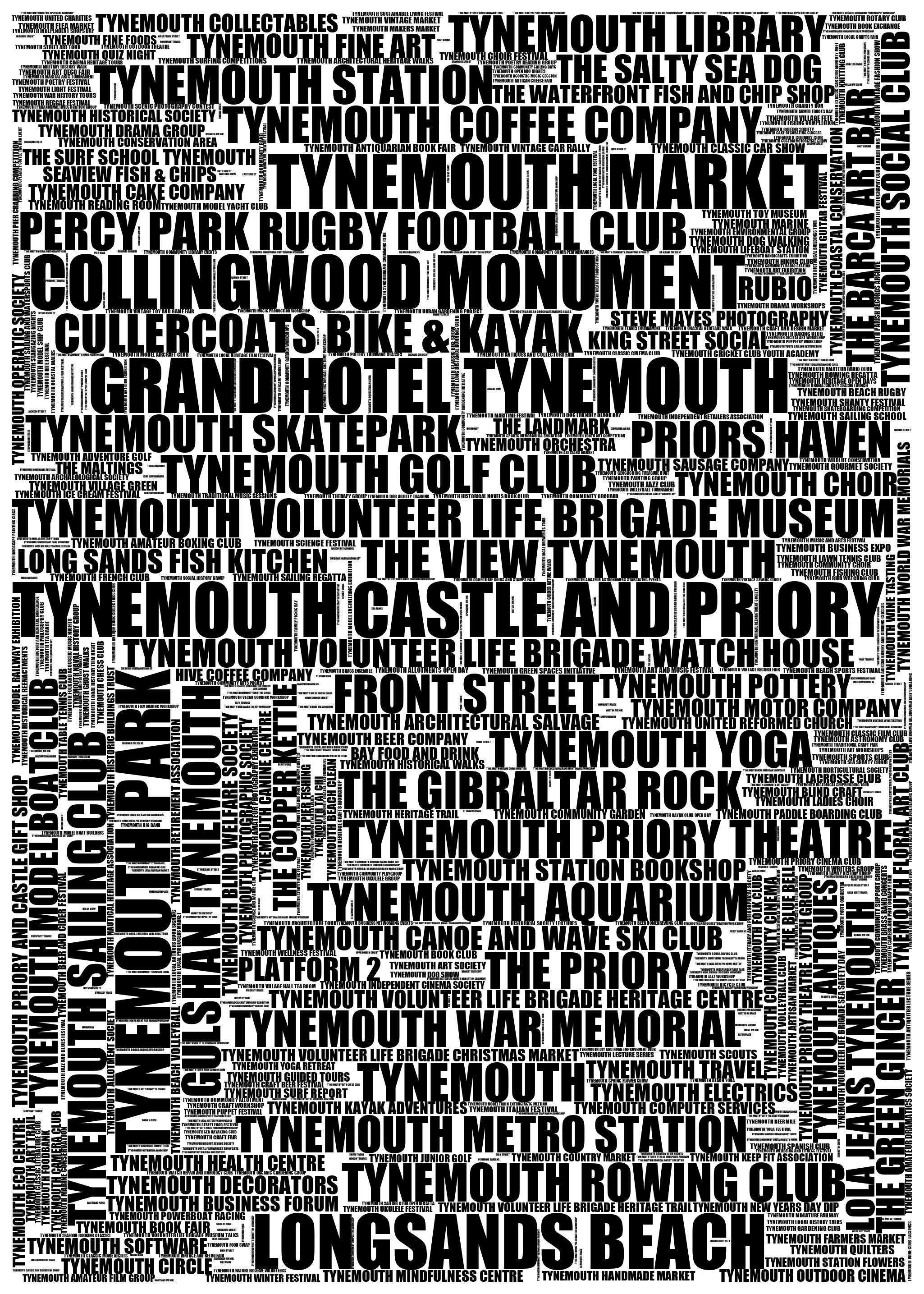 Tynemouth - Premium Typographic Word Cloud Prints, Posters & Gifts