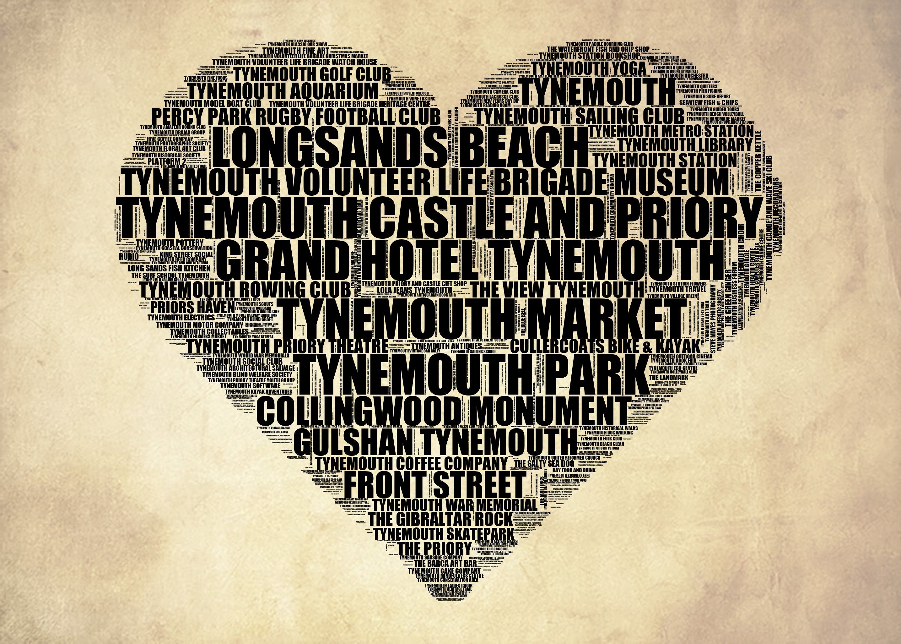 Tynemouth - Premium Typographic Word Cloud Prints, Posters & Gifts