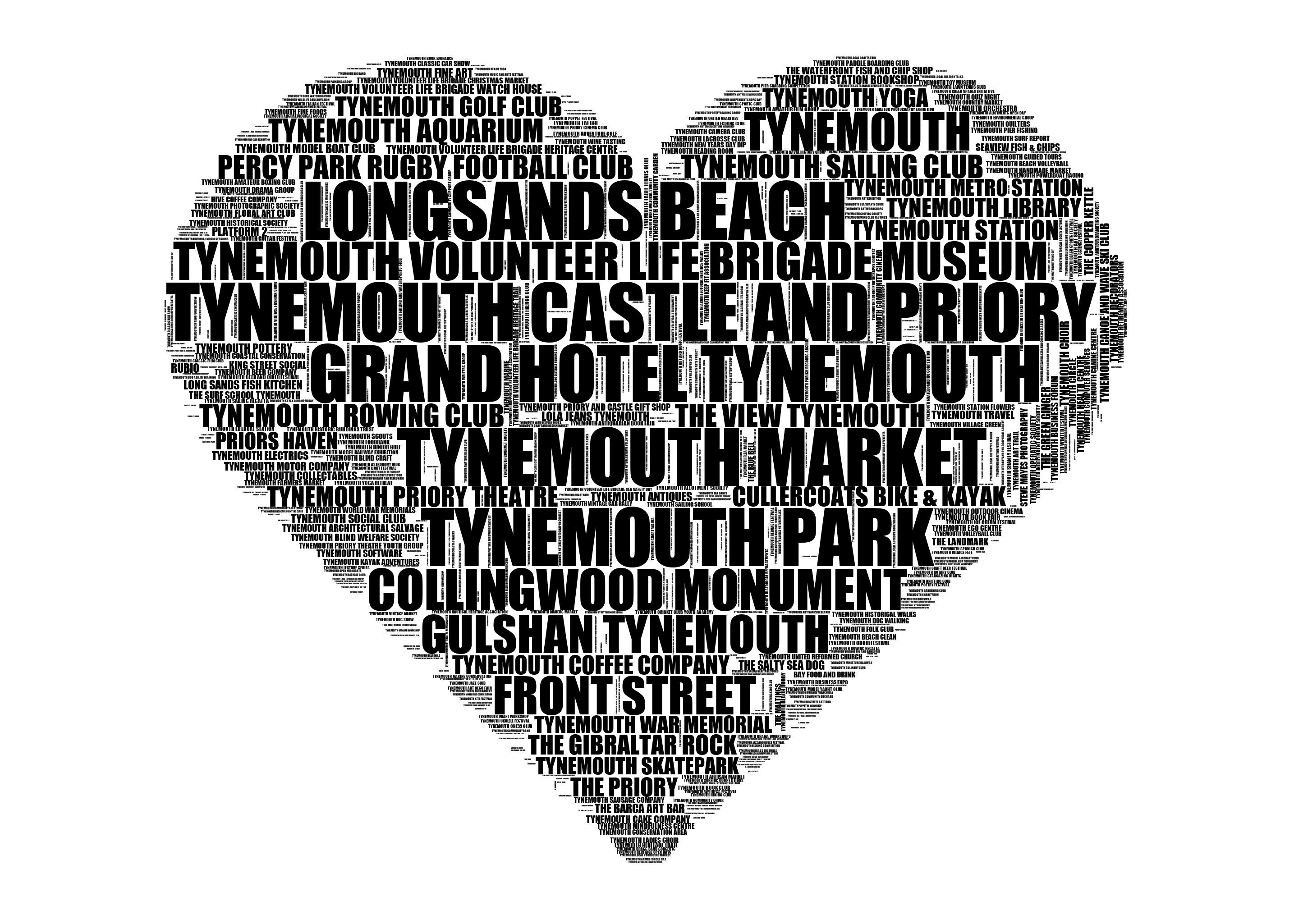 Tynemouth - Premium Typographic Word Cloud Prints, Posters & Gifts