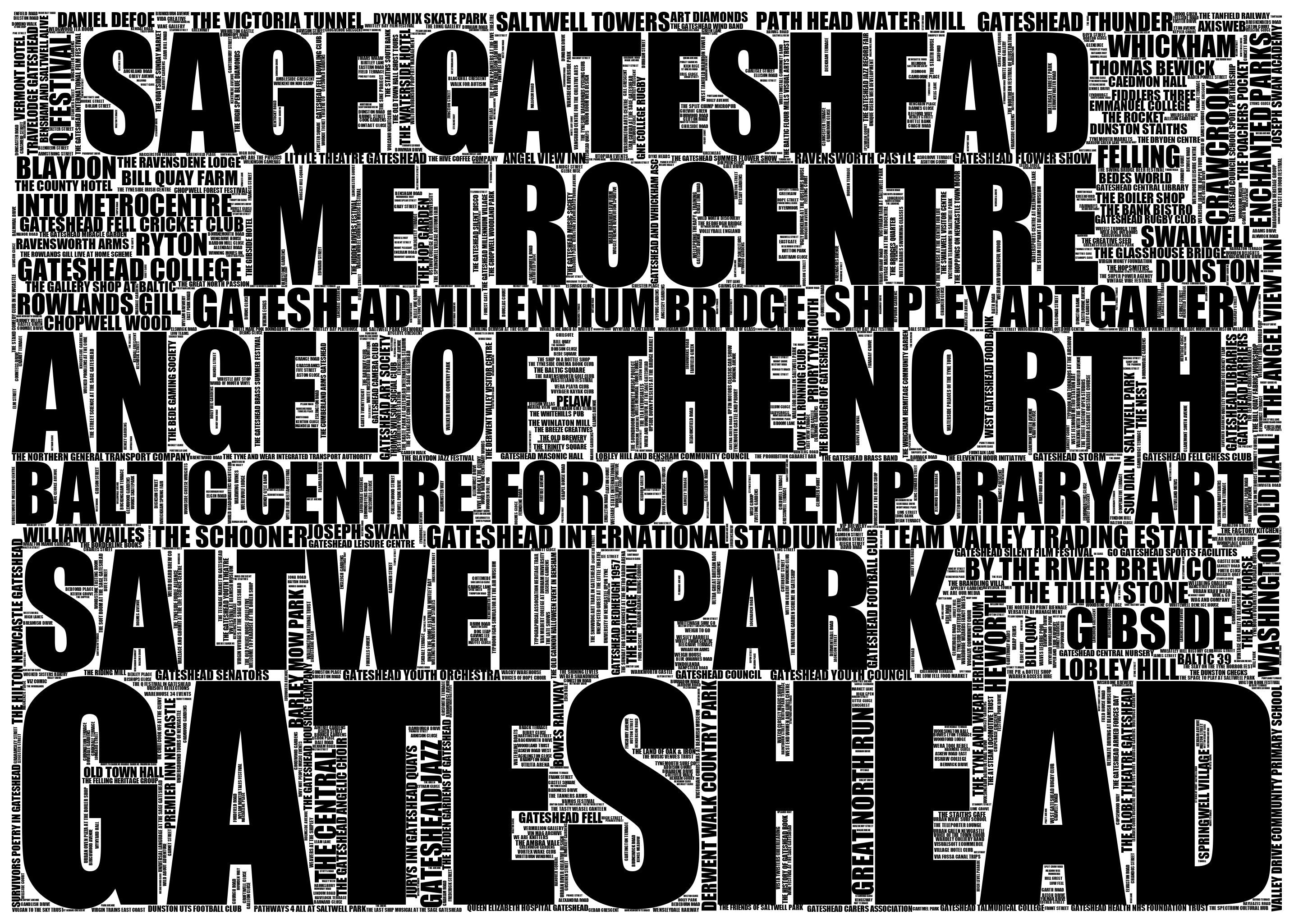 Gateshead - Premium Typographic Word Cloud Prints, Posters & Gifts