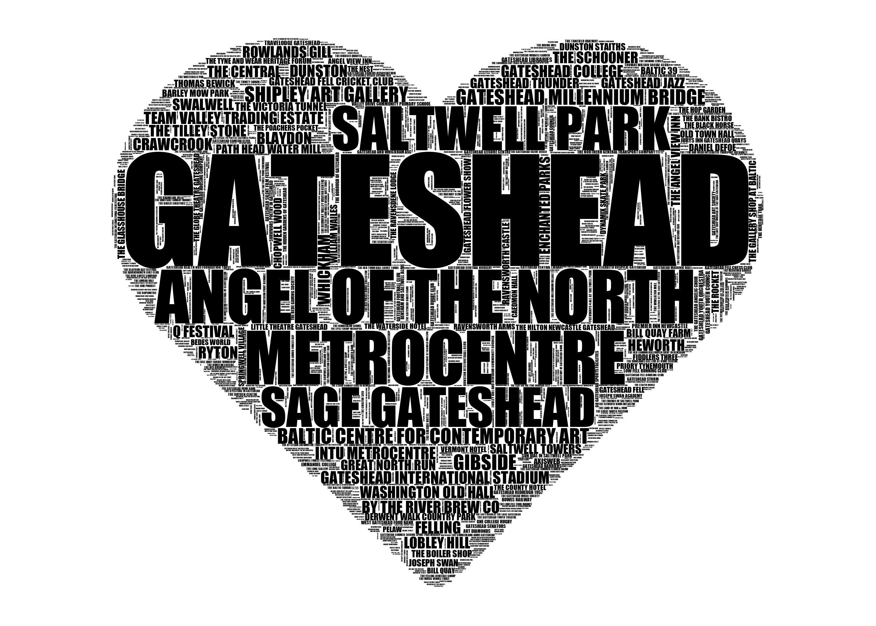 Gateshead - Premium Typographic Word Cloud Prints, Posters & Gifts