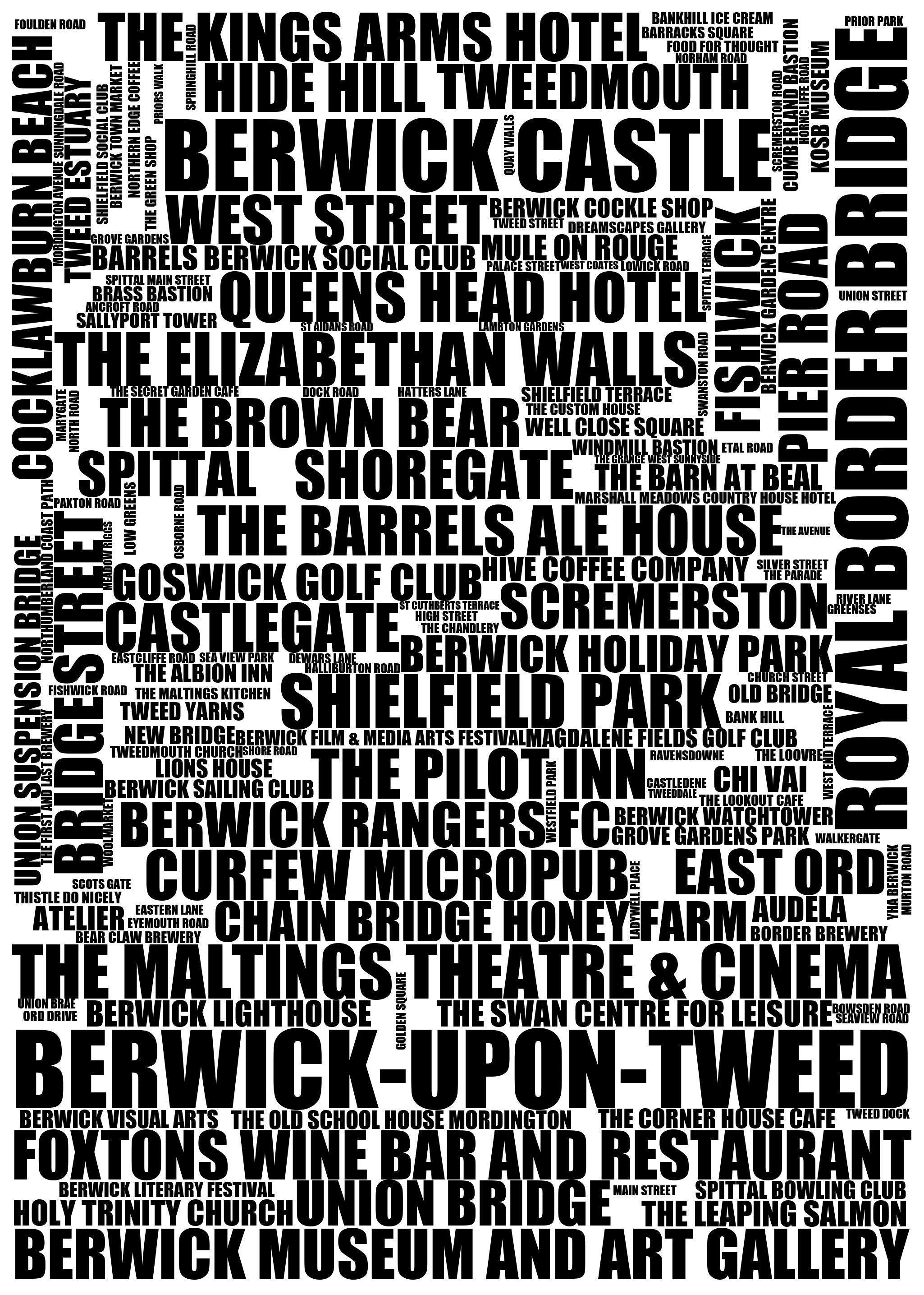 Berwick-upon-Tweed - Premium Typographic Word Cloud Prints, Posters & Gifts