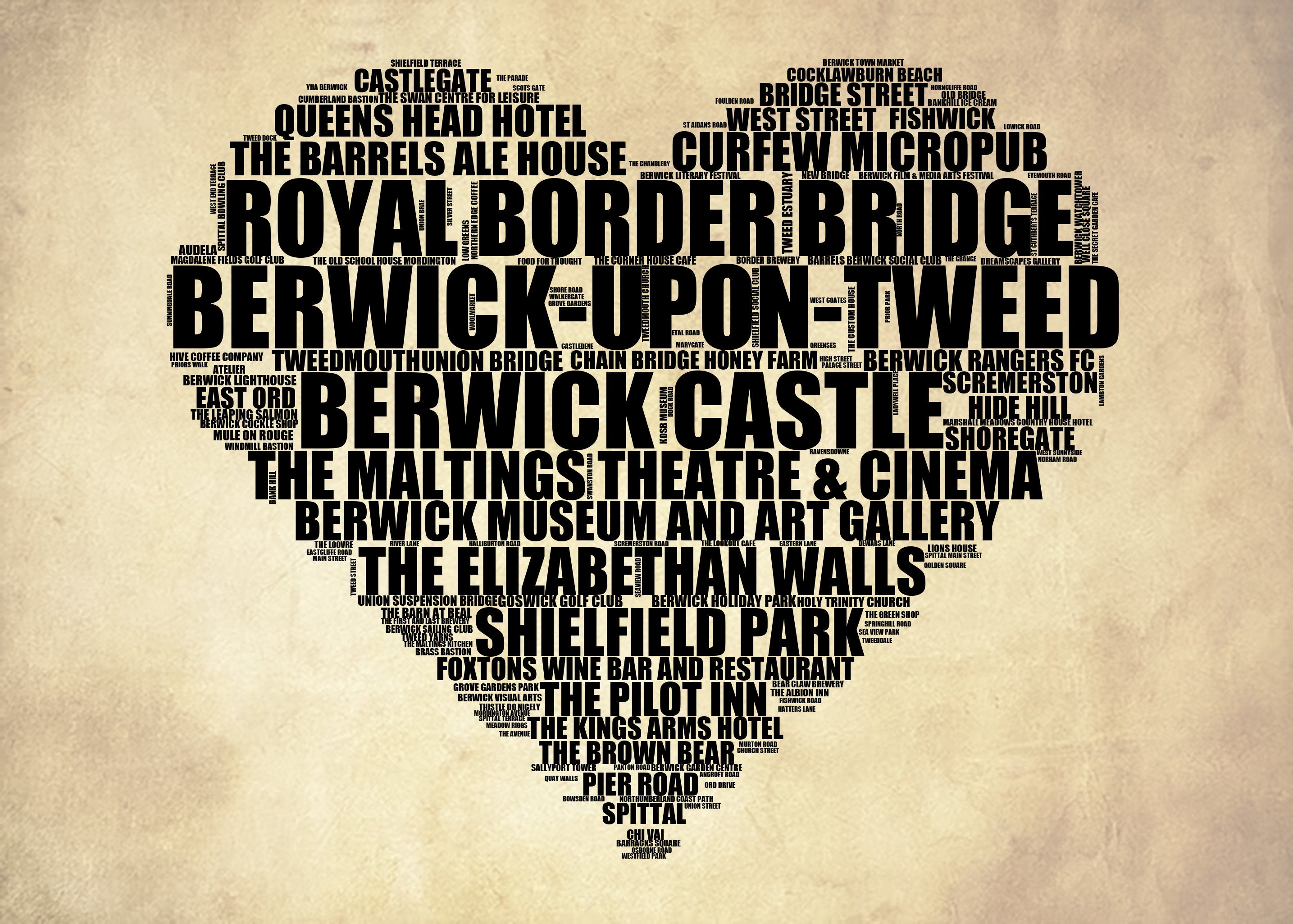 Berwick-upon-Tweed - Premium Typographic Word Cloud Prints, Posters & Gifts