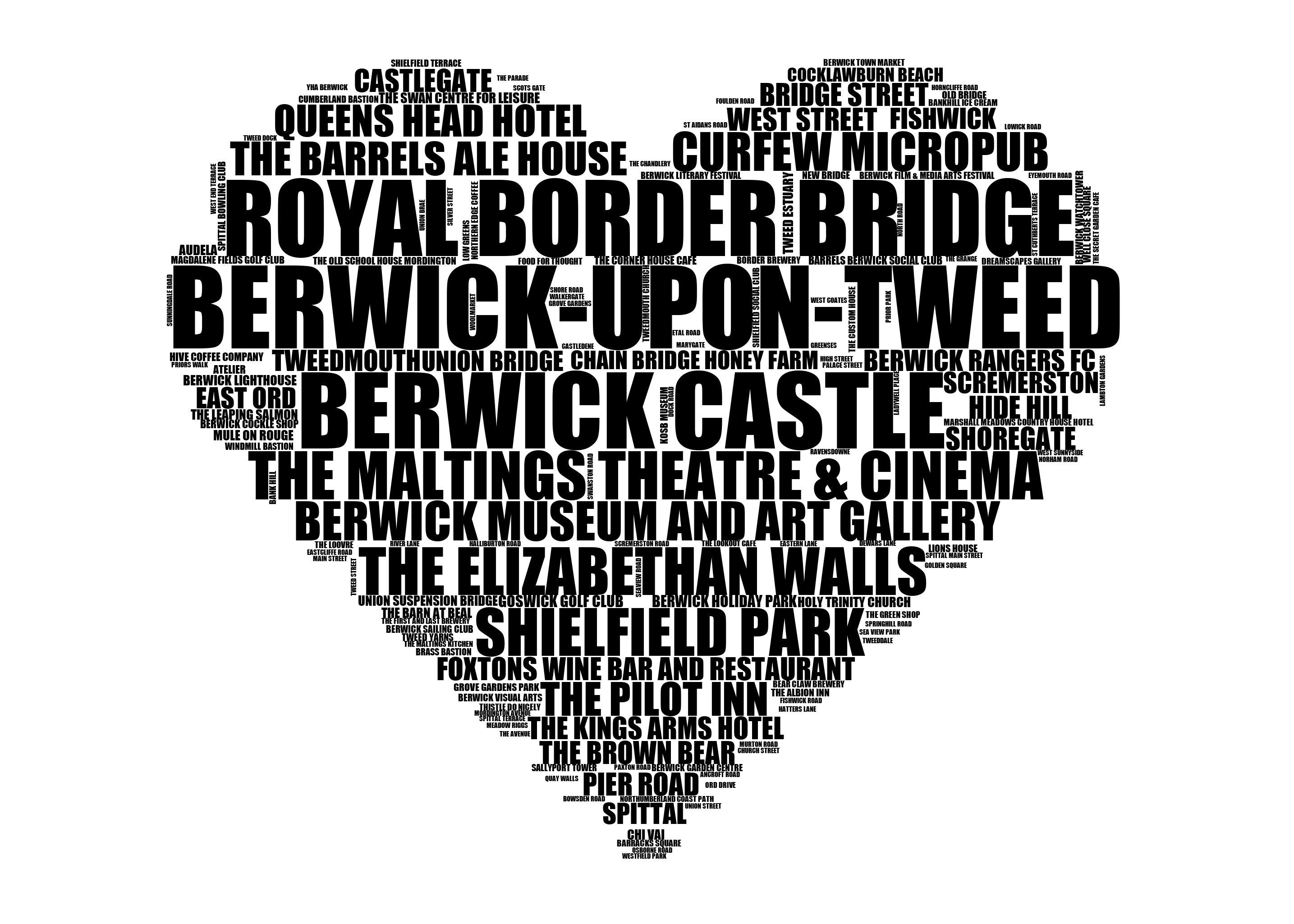 Berwick-upon-Tweed - Premium Typographic Word Cloud Prints, Posters & Gifts