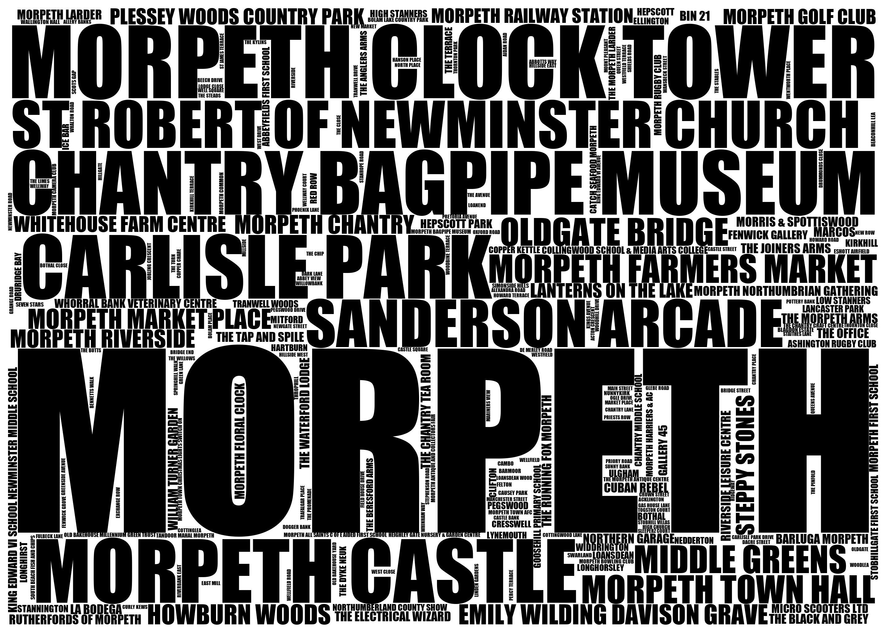 Morpeth - Premium Typographic Word Cloud Prints, Posters & Gifts