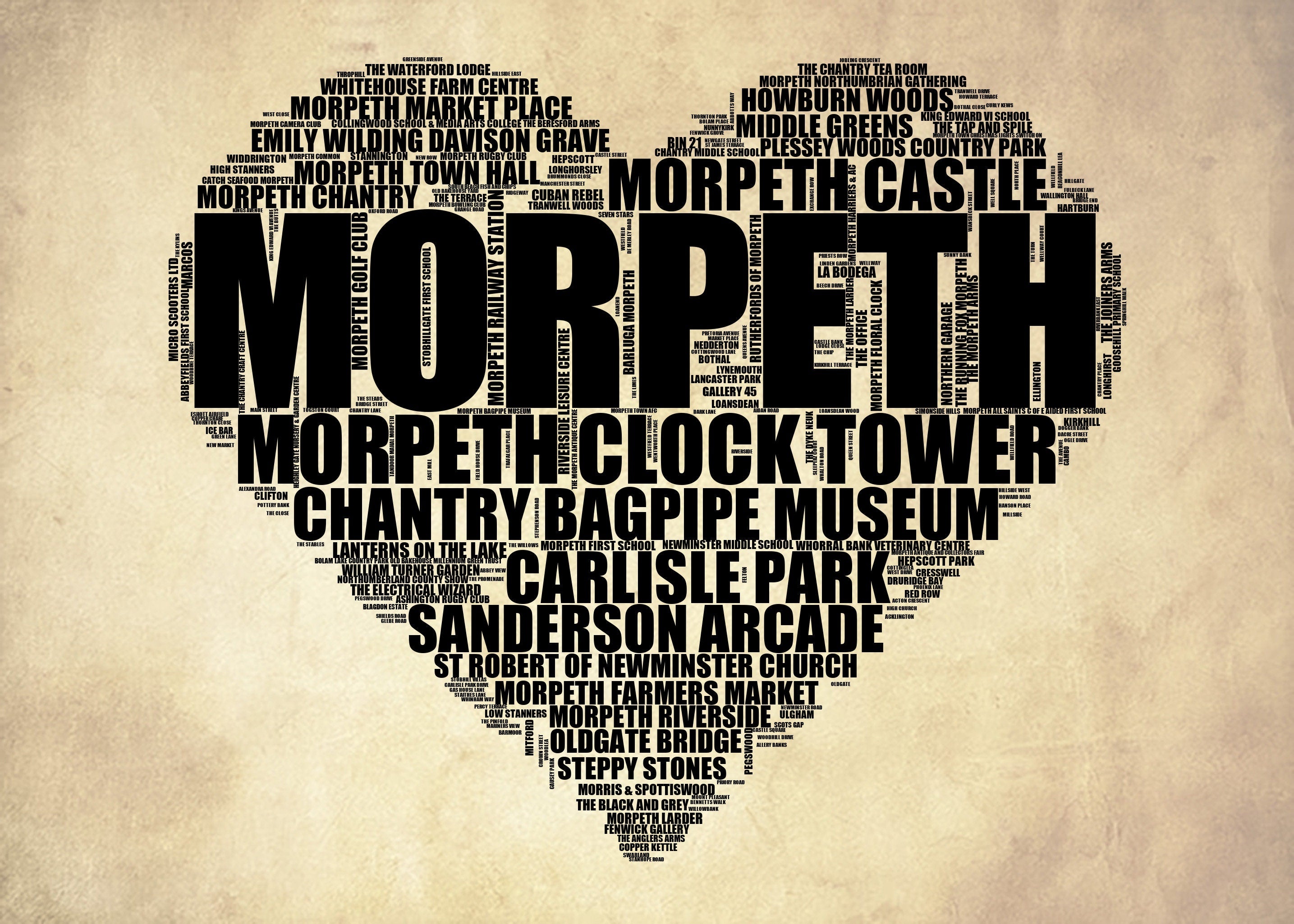 Morpeth - Premium Typographic Word Cloud Prints, Posters & Gifts