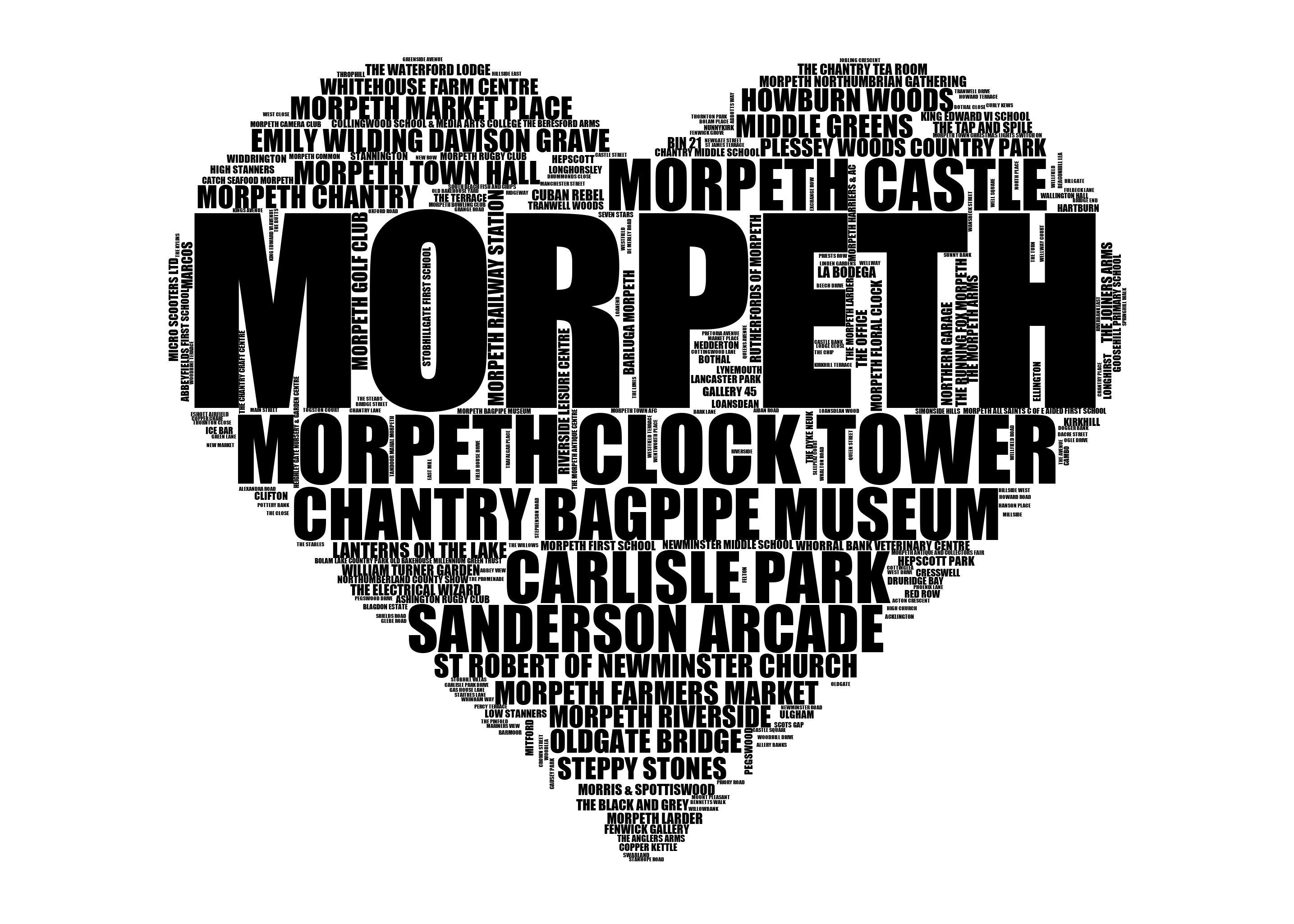 Morpeth - Premium Typographic Word Cloud Prints, Posters & Gifts