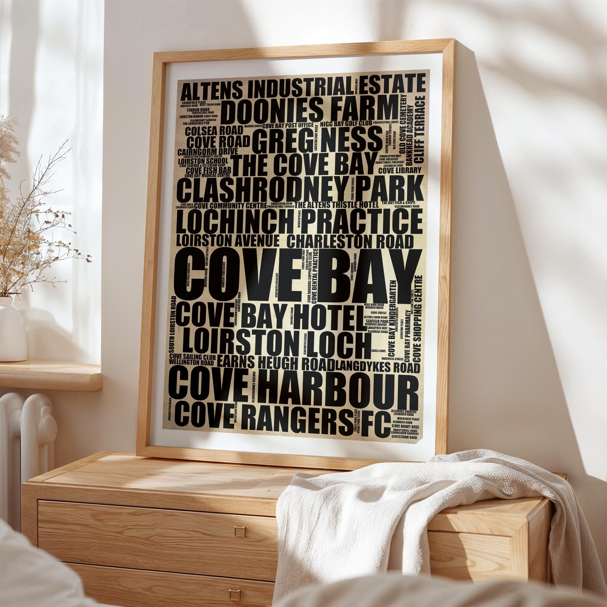 Cove Bay - Premium Typographic Word Cloud Prints, Posters & Gifts