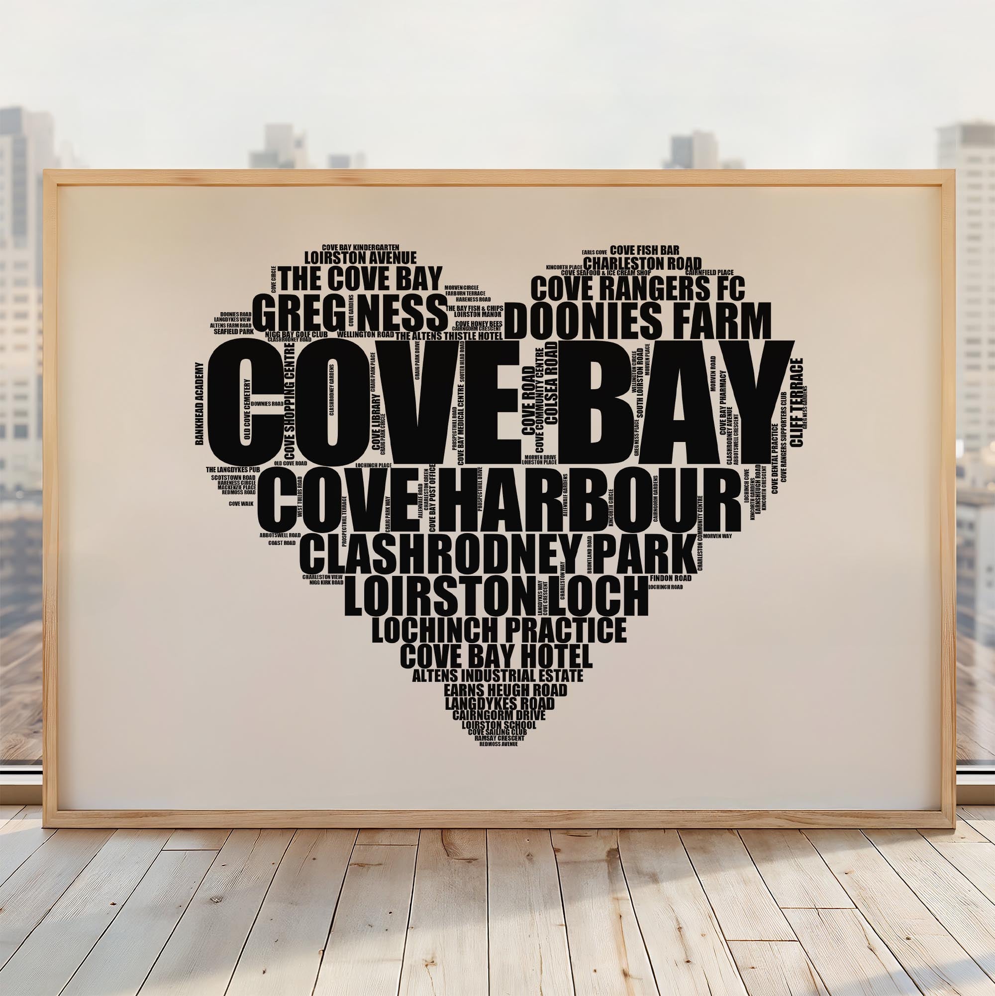 Cove Bay - Premium Typographic Word Cloud Prints, Posters & Gifts