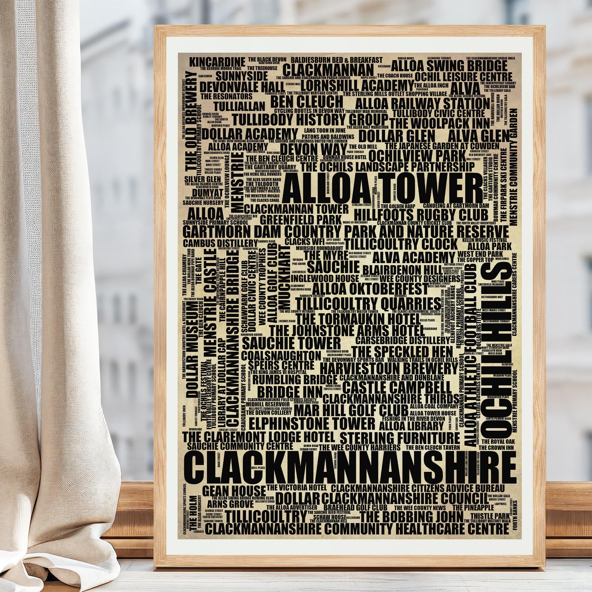 Clackmannanshire - Premium Typographic Word Cloud Prints, Posters & Gifts