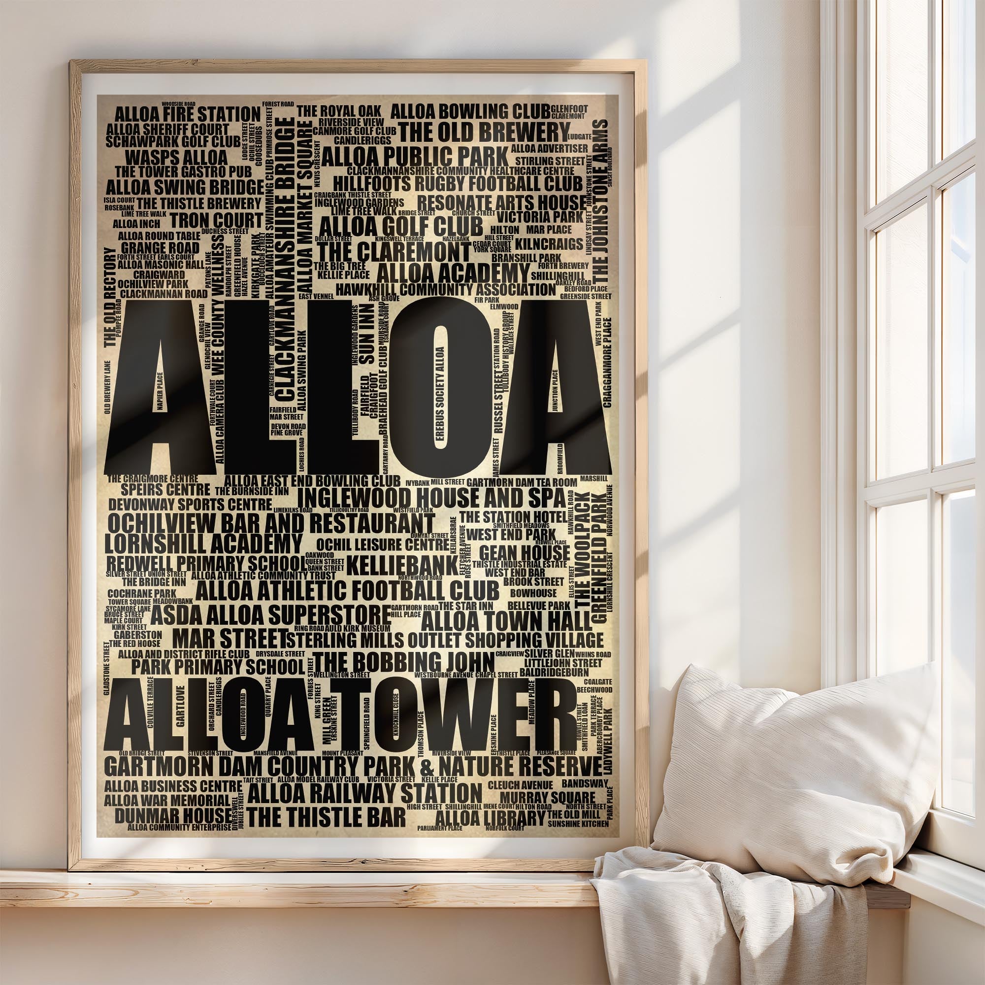 Alloa - Premium Typographic Word Cloud Prints, Posters & Gifts