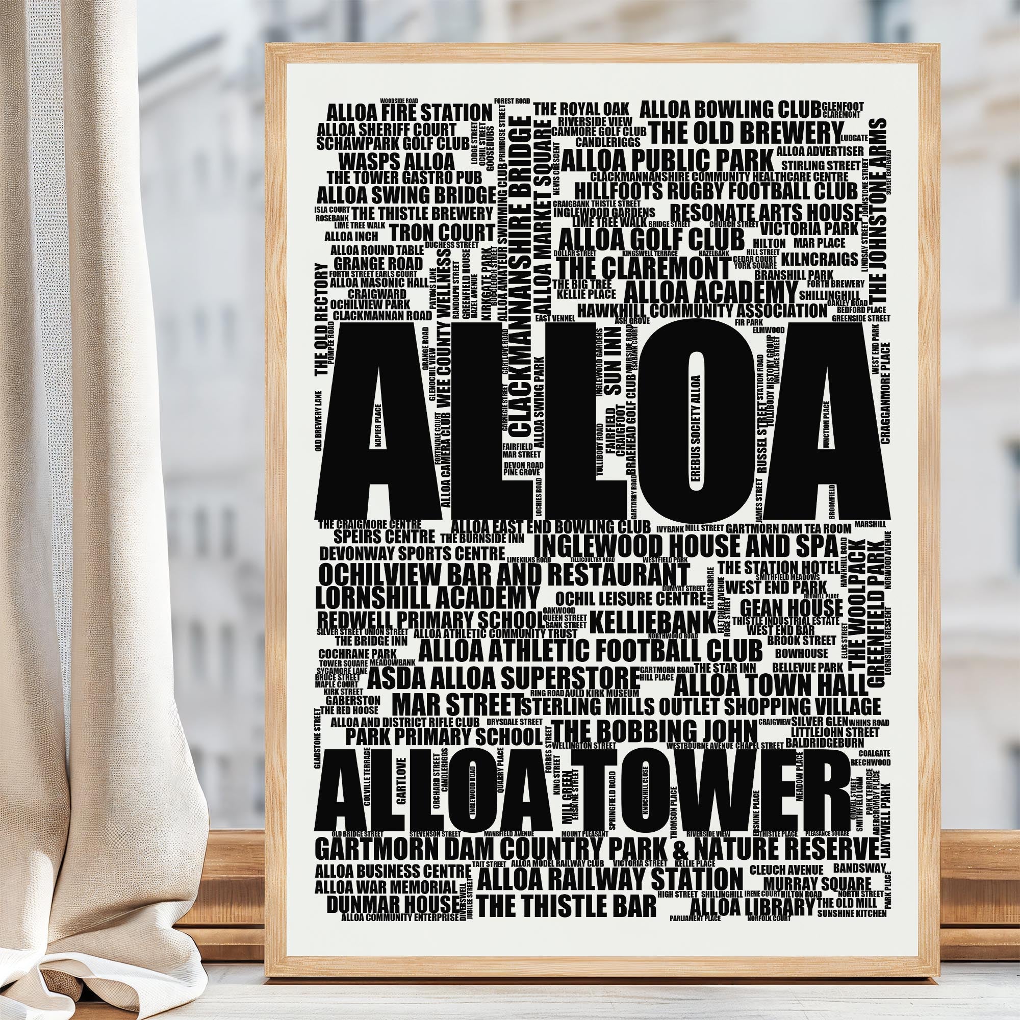 Alloa - Premium Typographic Word Cloud Prints, Posters & Gifts