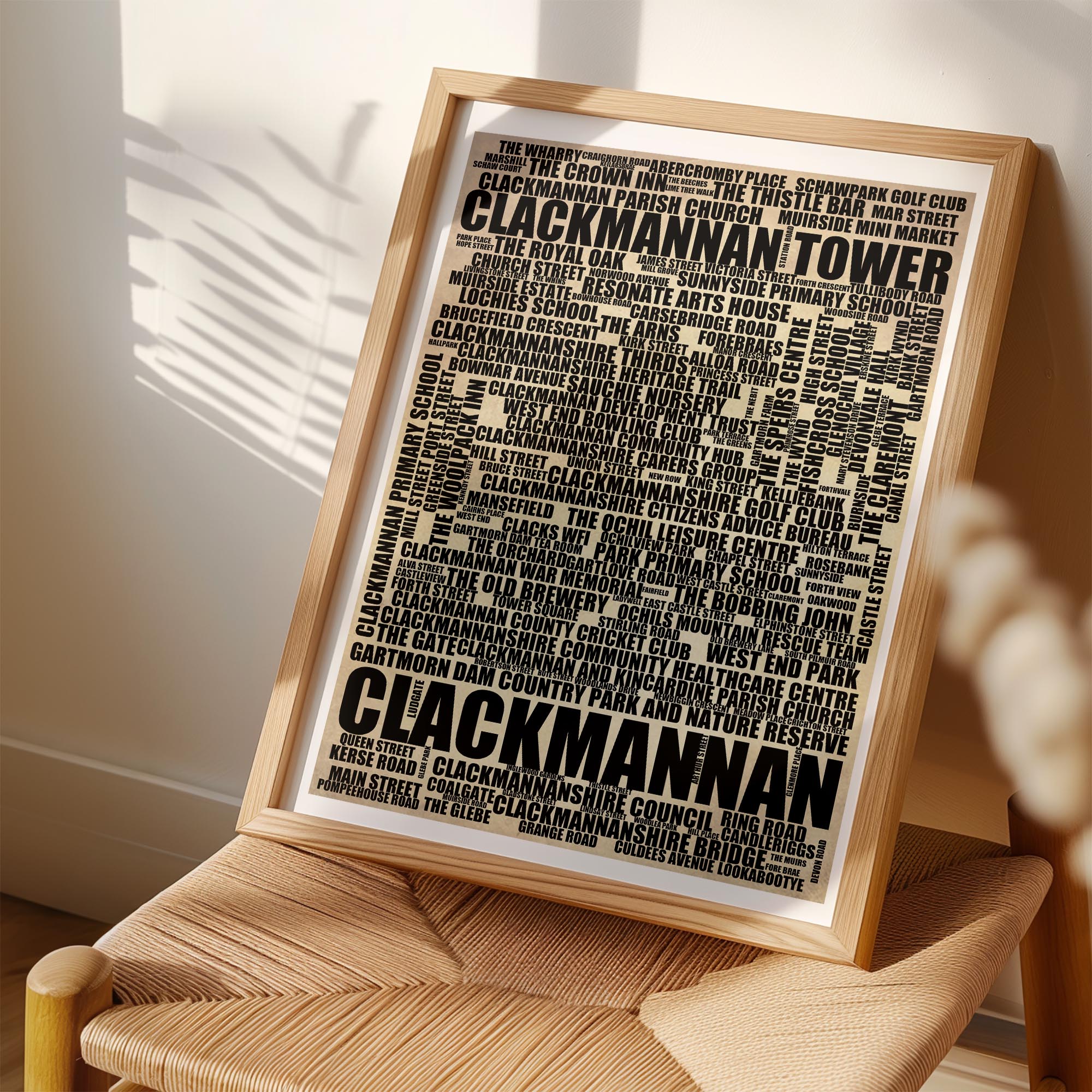 Clackmannan - Premium Typographic Word Cloud Prints, Posters & Gifts