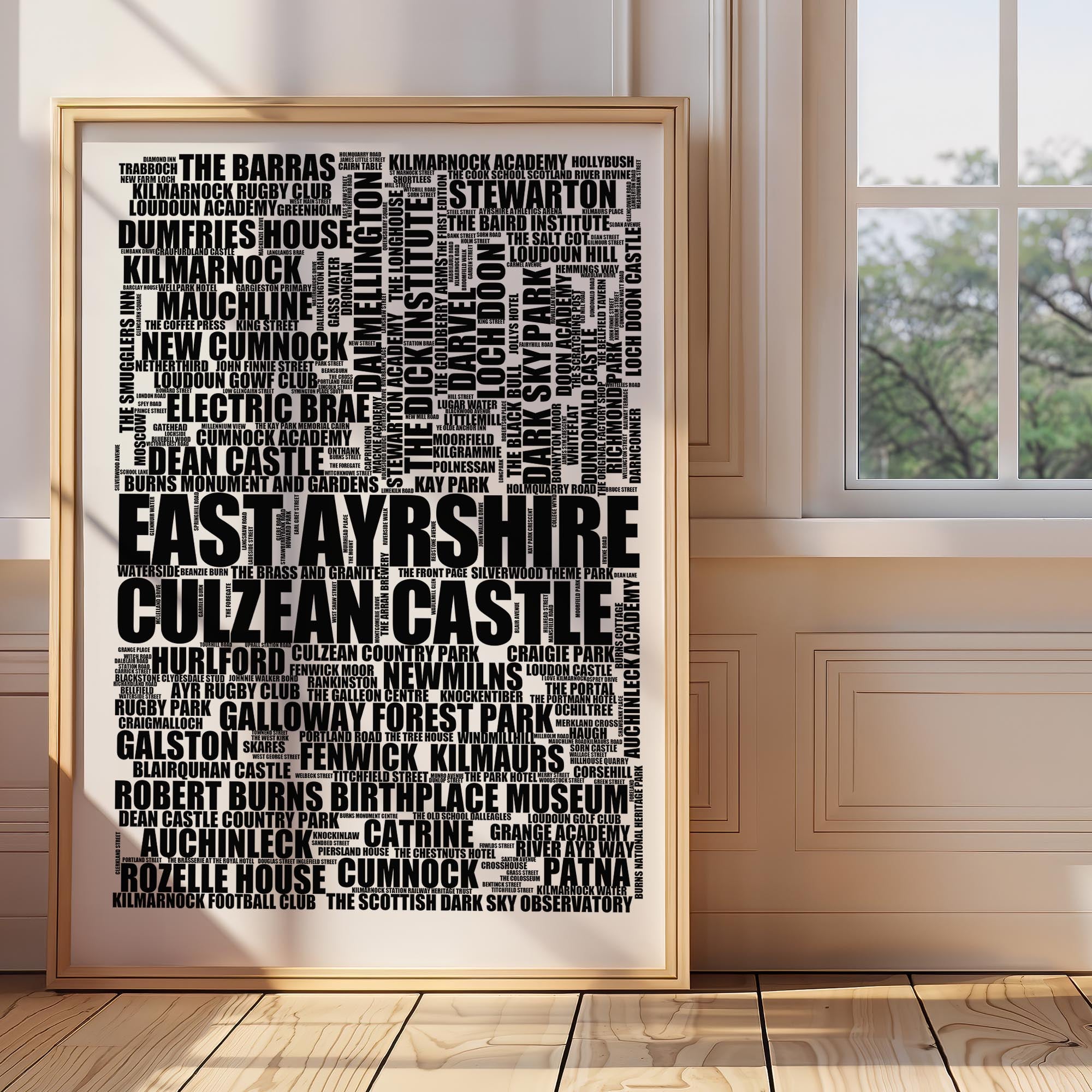 East Ayrshire - Premium Typographic Word Cloud Prints, Posters & Gifts