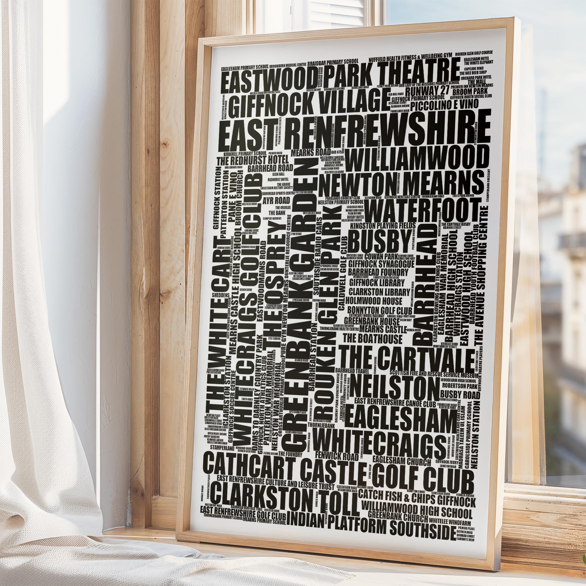 East Renfrewshire - Premium Typographic Word Cloud Prints, Posters & Gifts