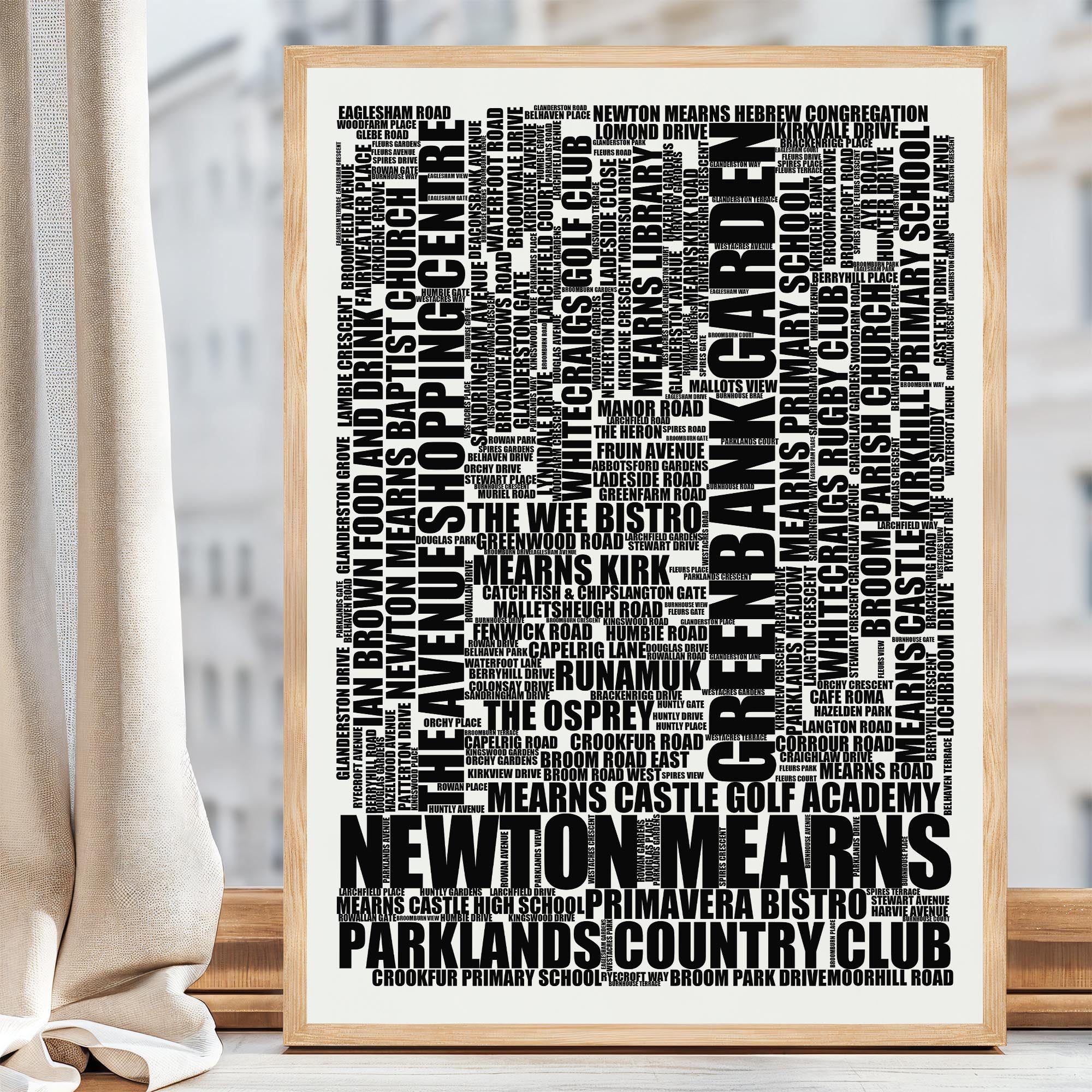 Newton Mearns - Premium Typographic Word Cloud Prints, Posters & Gifts