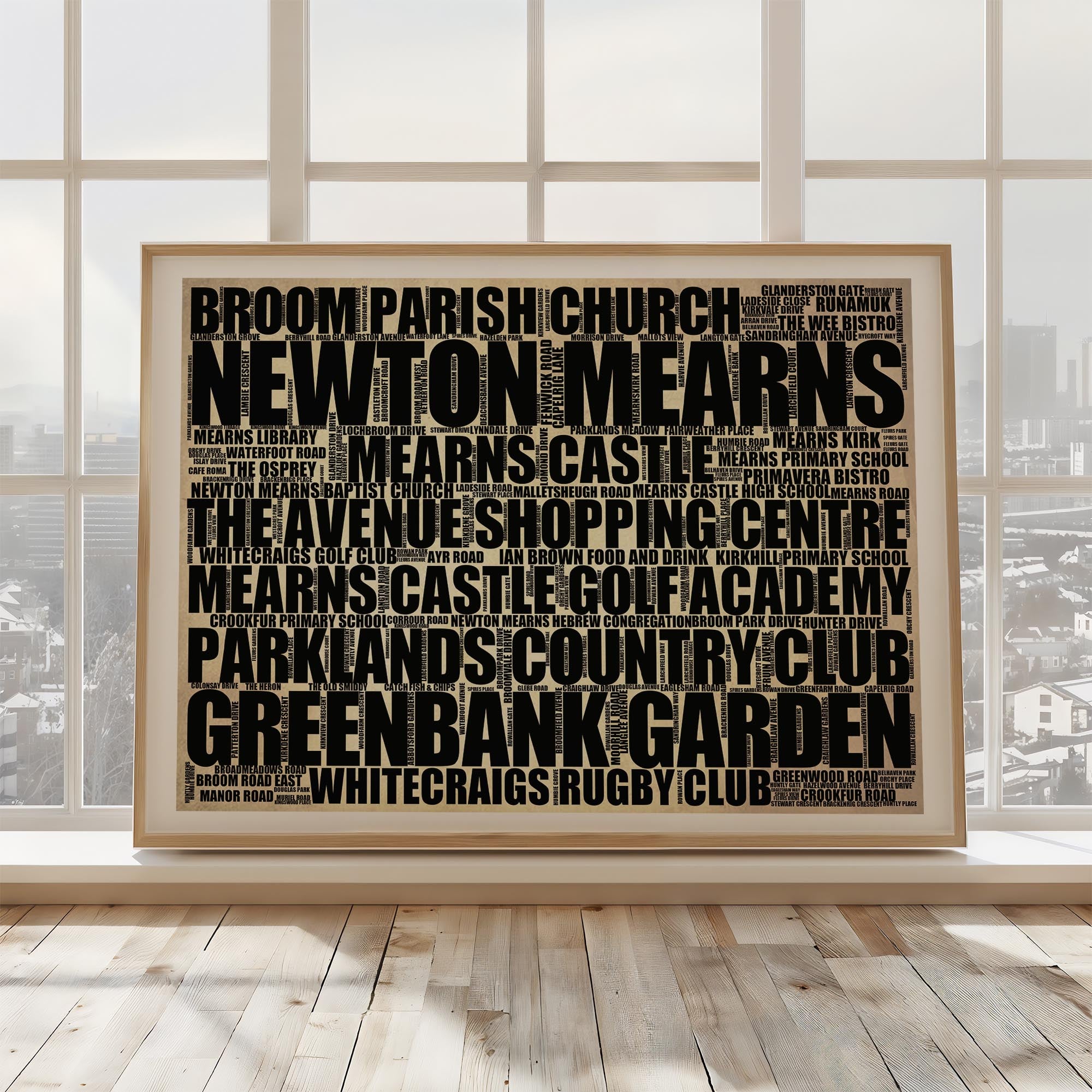 Newton Mearns - Premium Typographic Word Cloud Prints, Posters & Gifts