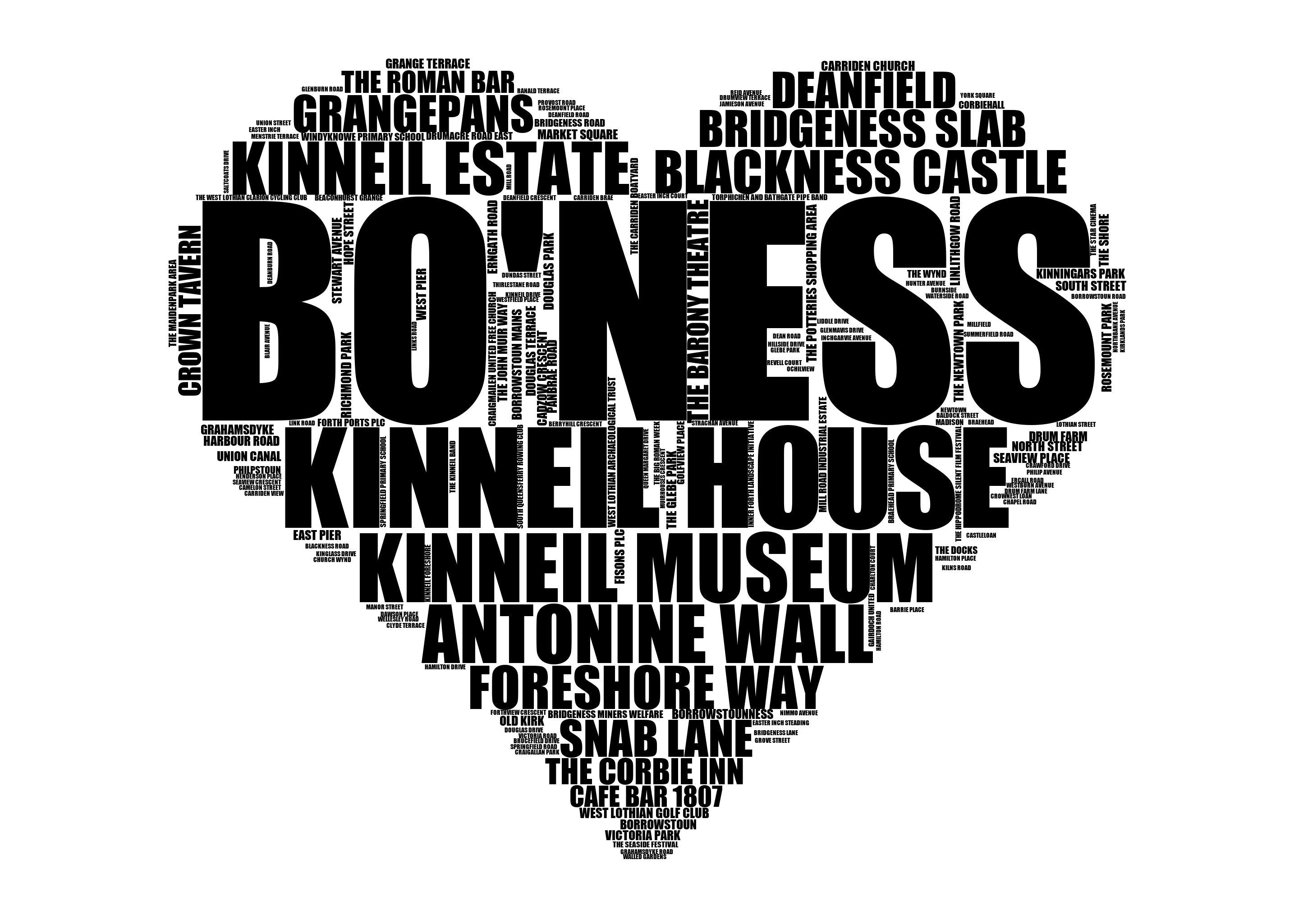 Bo'ness - Premium Typographic Word Cloud Prints, Posters & Gifts