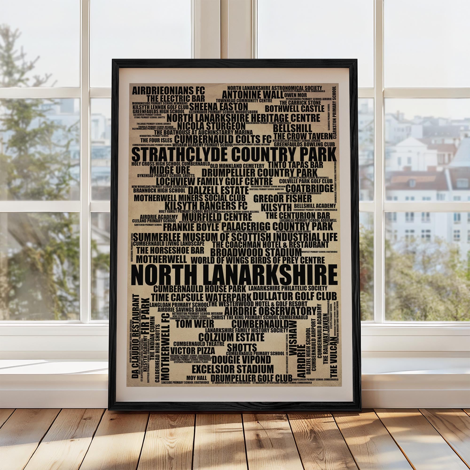 North Lanarkshire - Premium Typographic Word Cloud Prints, Posters & Gifts