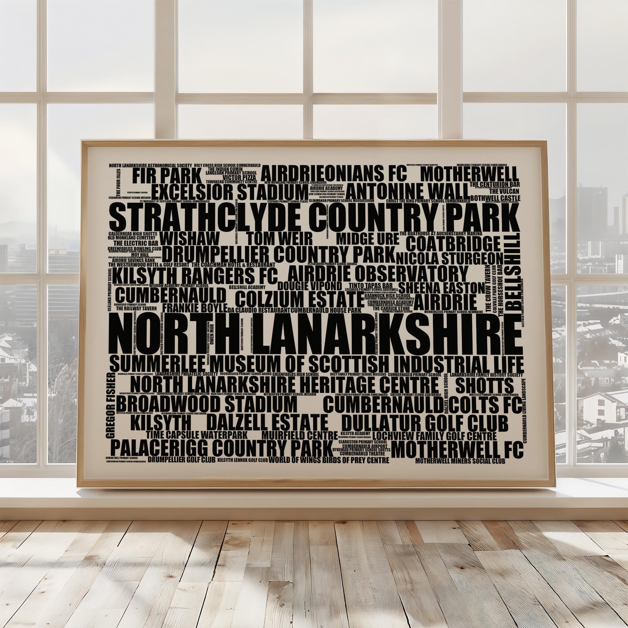 North Lanarkshire - Premium Typographic Word Cloud Prints, Posters & Gifts