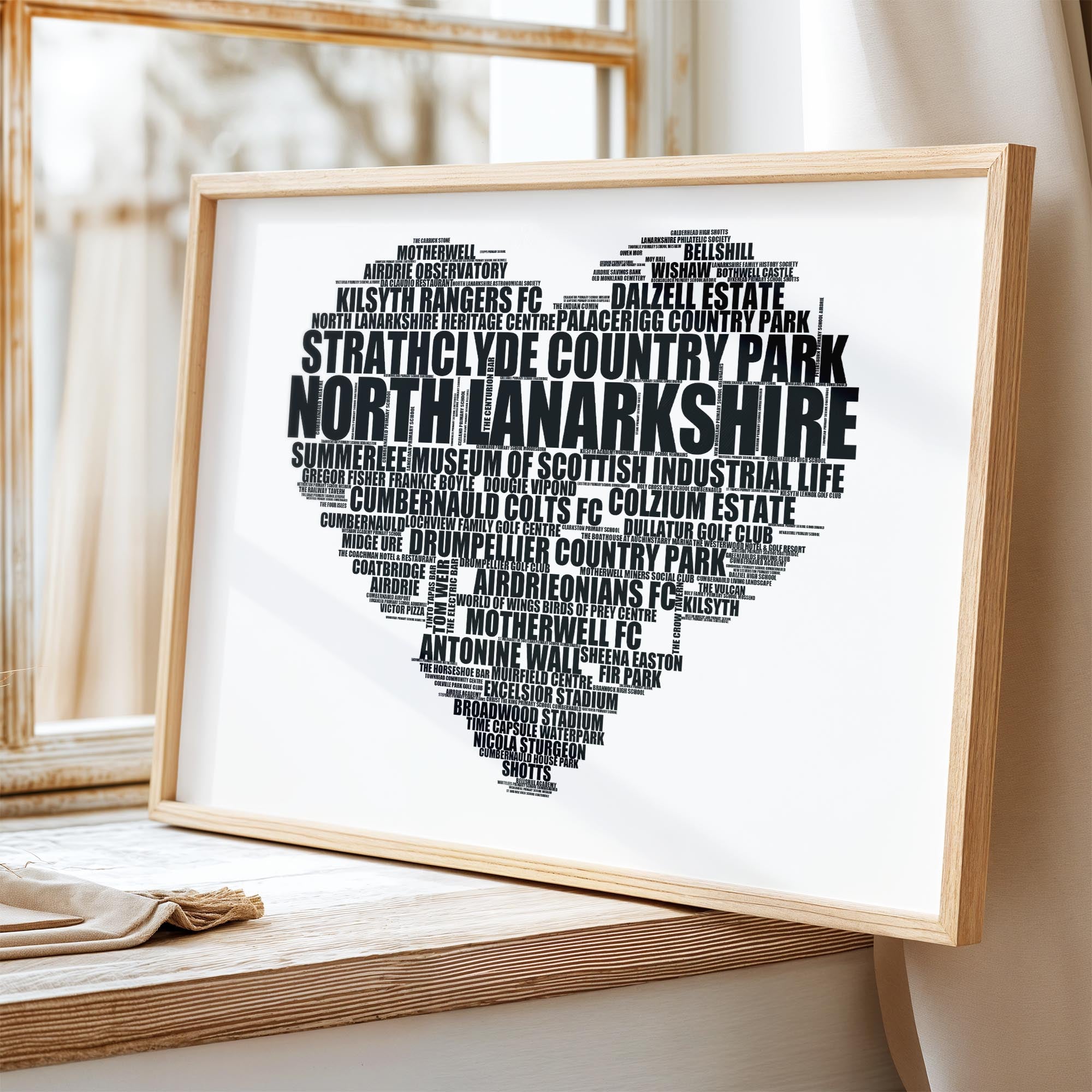 North Lanarkshire - Premium Typographic Word Cloud Prints, Posters & Gifts