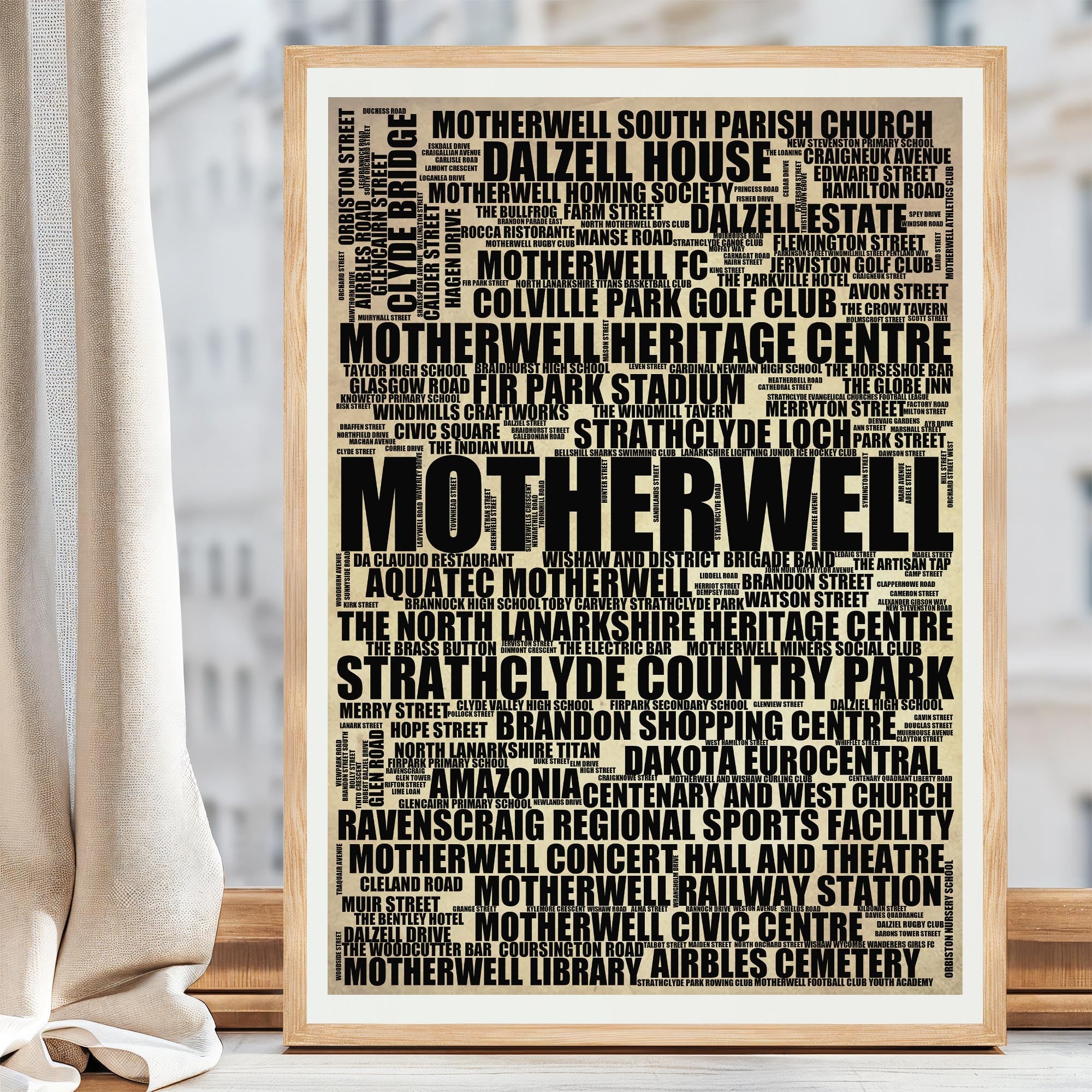 Motherwell - Premium Typographic Word Cloud Prints, Posters & Gifts