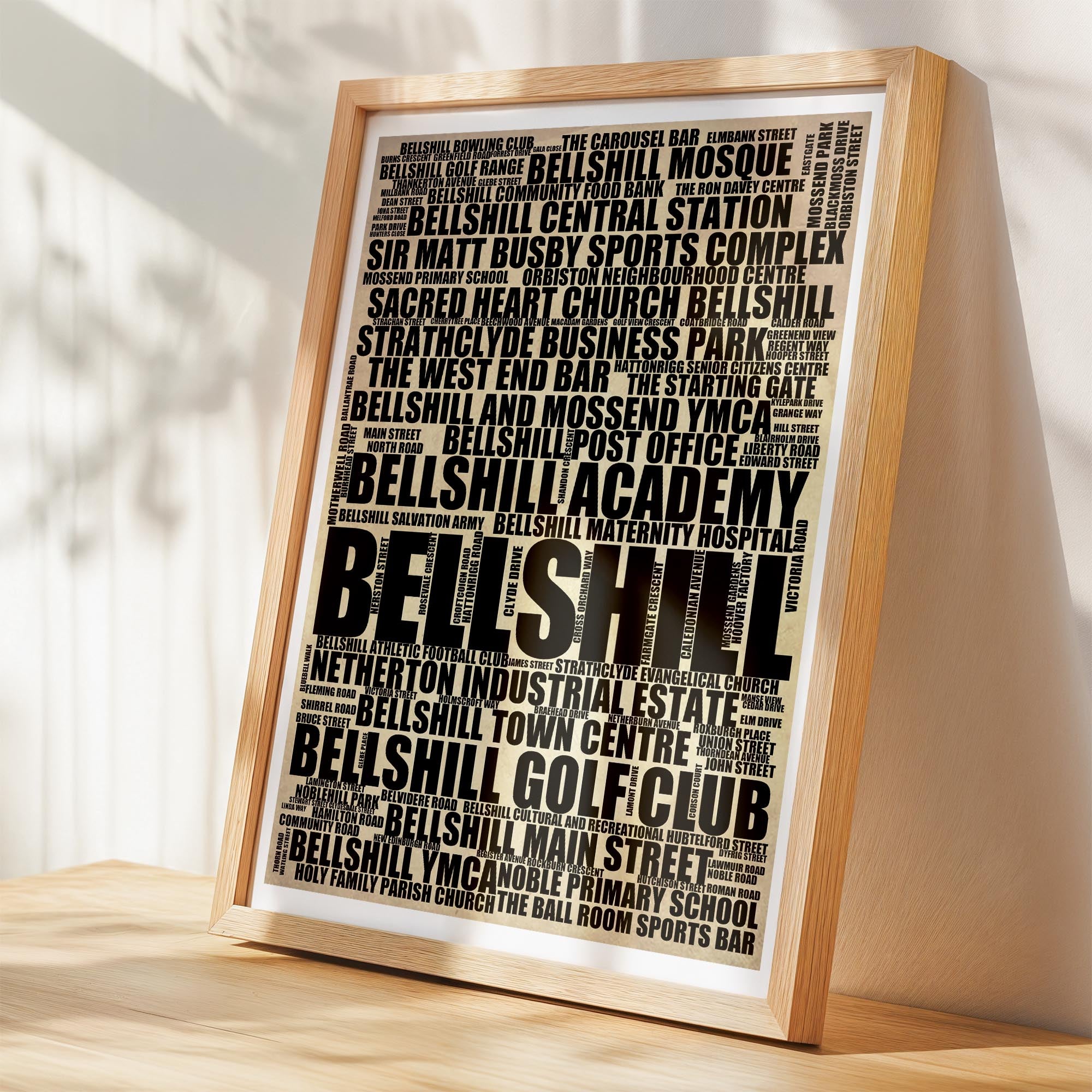 Bellshill - Premium Typographic Word Cloud Prints, Posters & Gifts