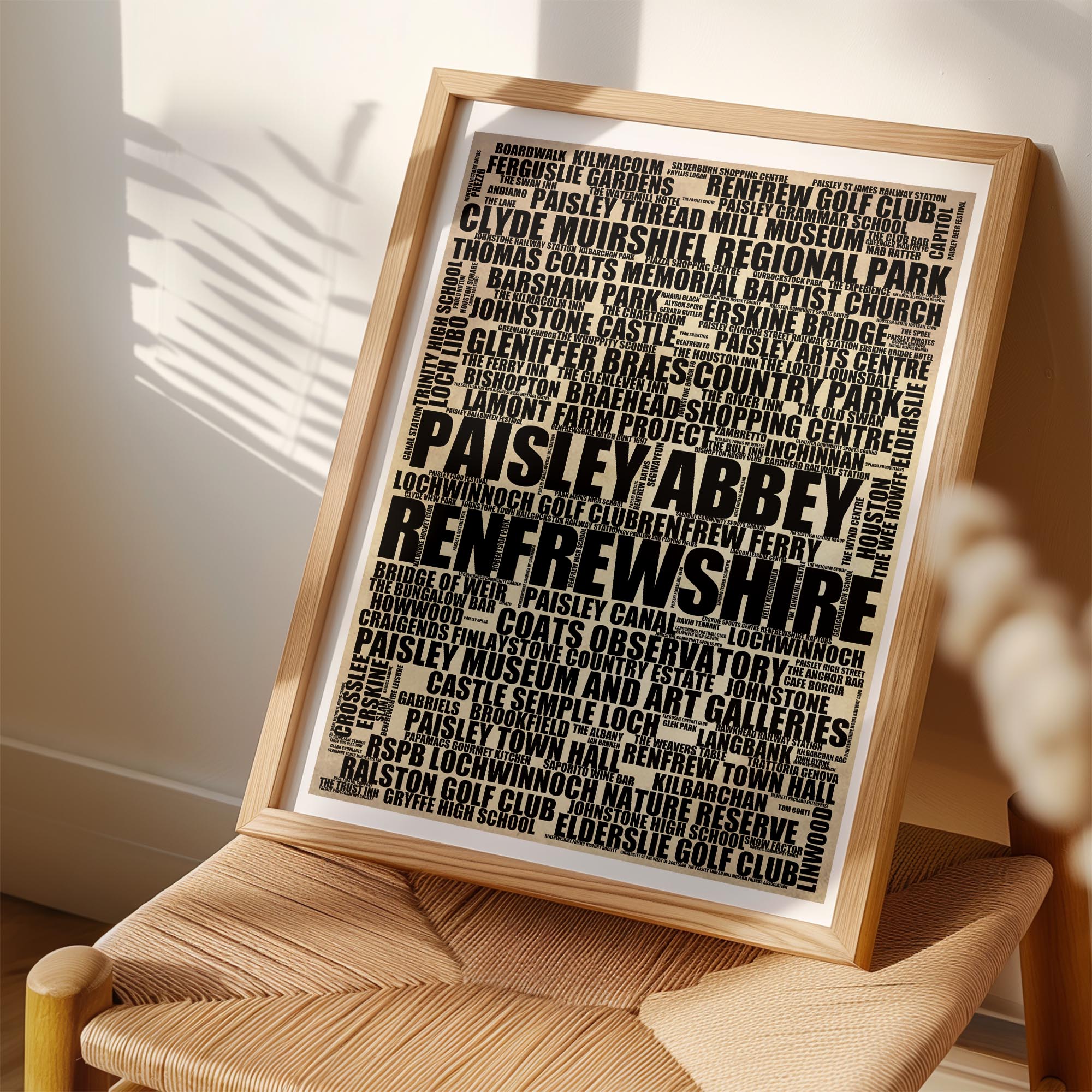 Renfrewshire - Premium Typographic Word Cloud Prints, Posters & Gifts