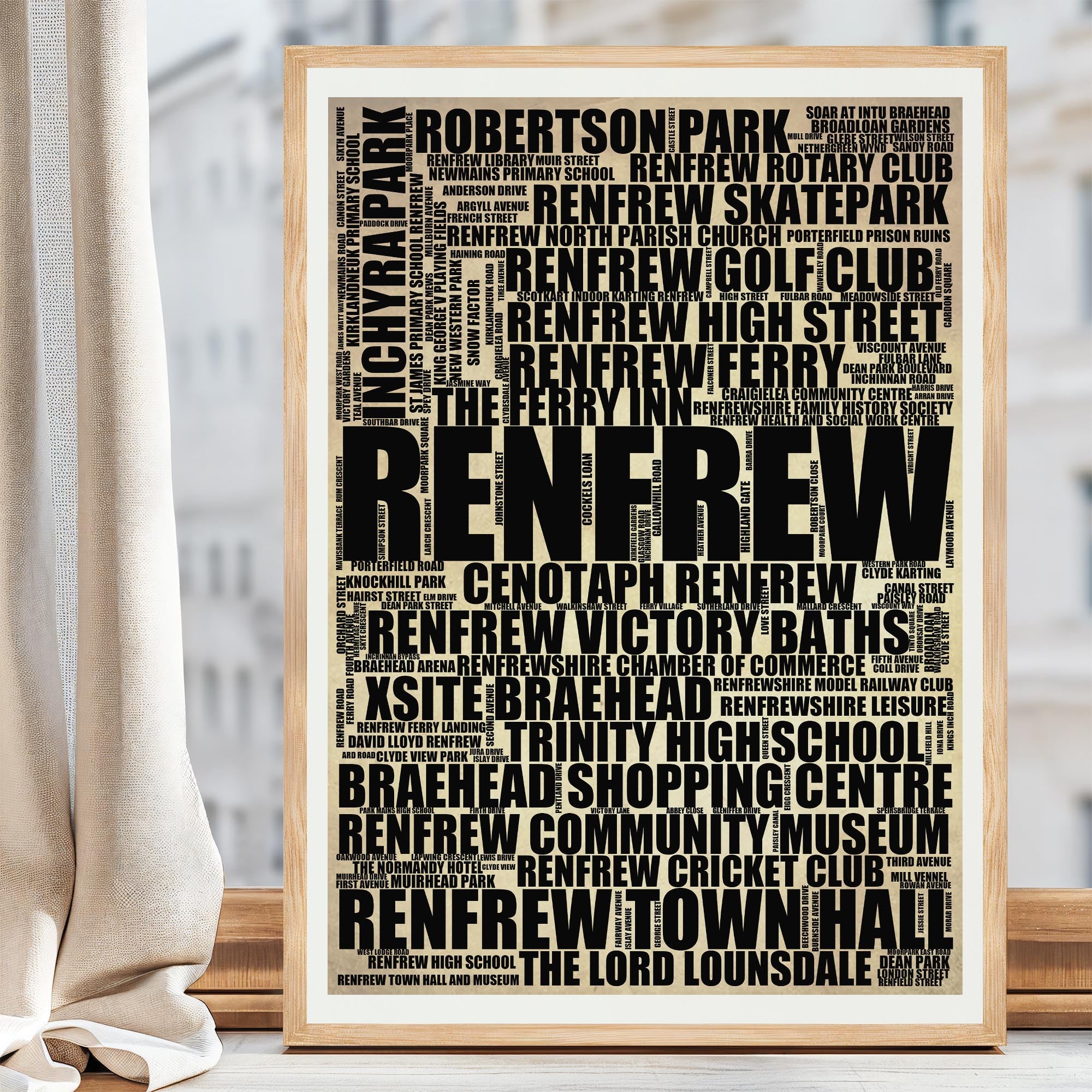 Renfrew - Premium Typographic Word Cloud Prints, Posters & Gifts