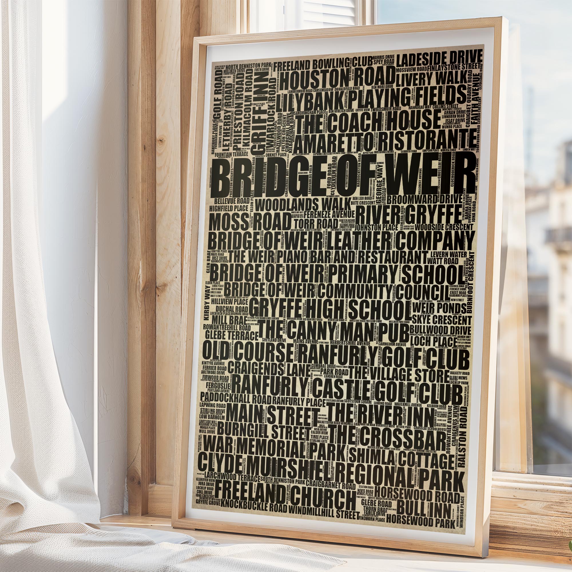 Bridge of Weir - Premium Typographic Word Cloud Prints, Posters & Gifts