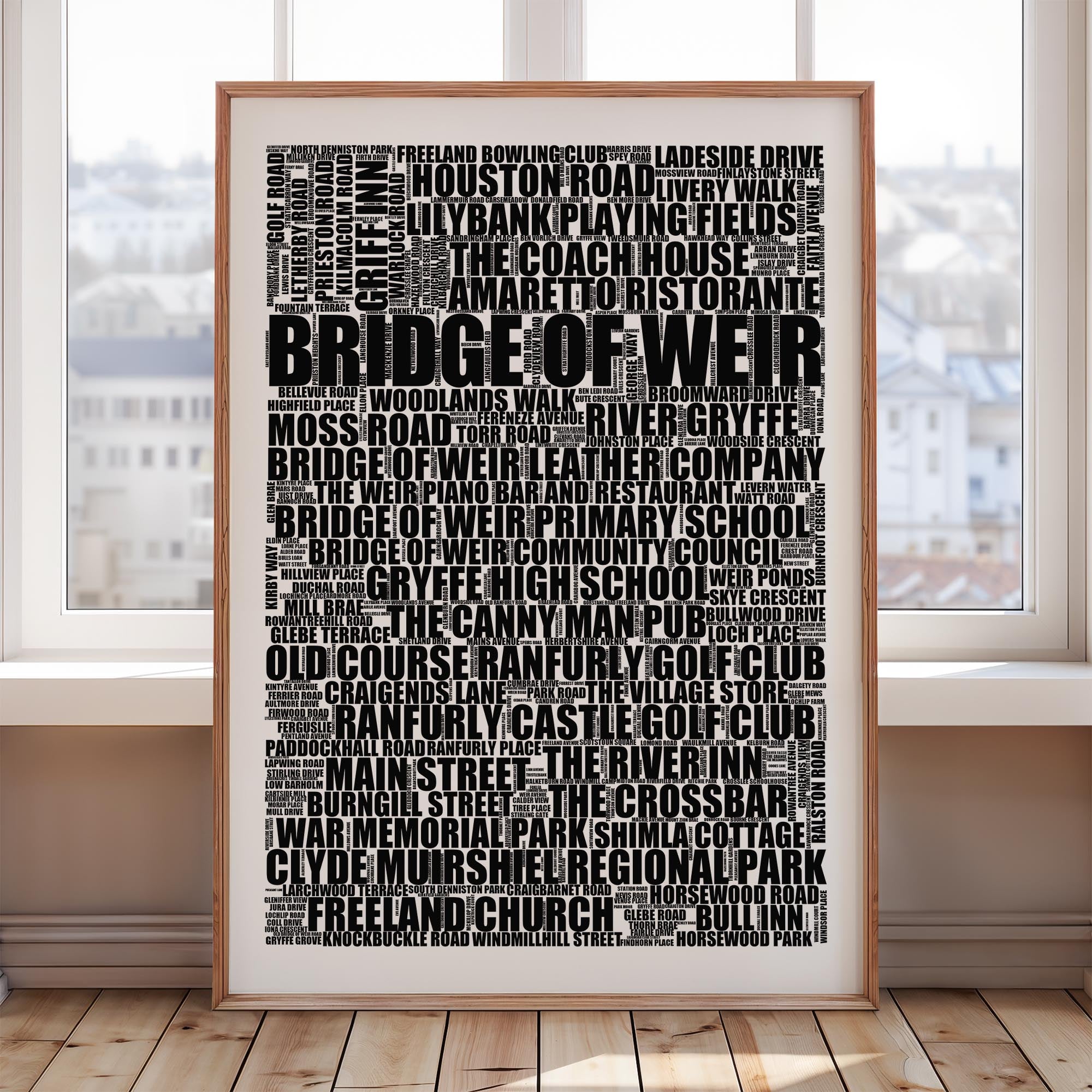 Bridge of Weir - Premium Typographic Word Cloud Prints, Posters & Gifts