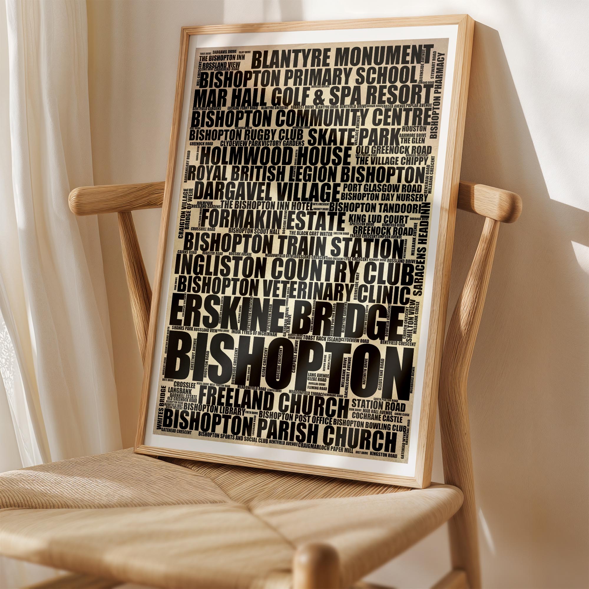 Bishopton - Premium Typographic Word Cloud Prints, Posters & Gifts