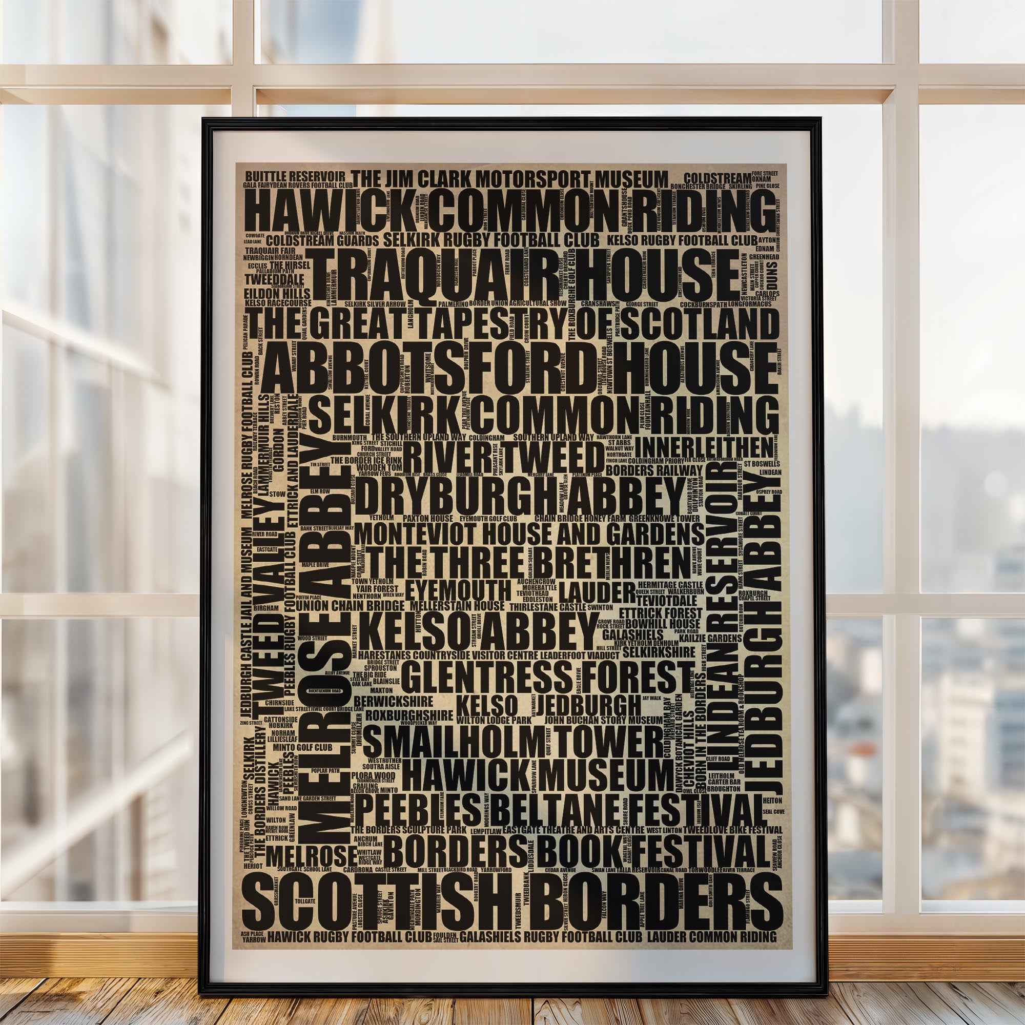 Scottish Borders - Premium Typographic Word Cloud Prints, Posters & Gifts