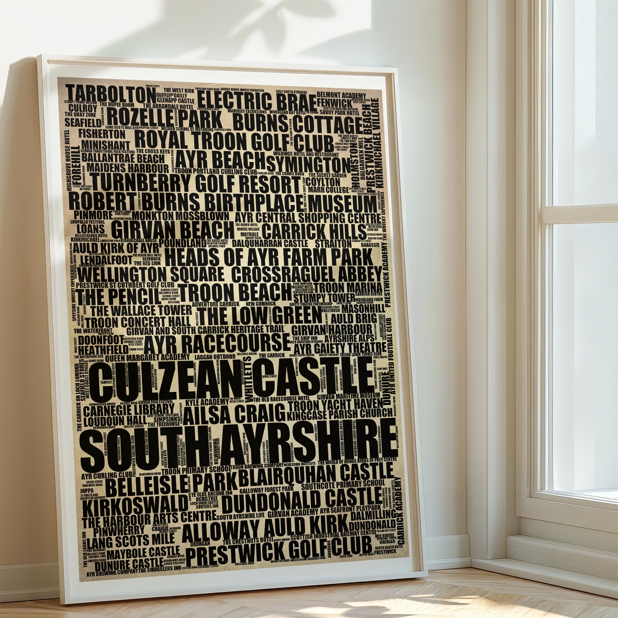 South Ayrshire - Premium Typographic Word Cloud Prints, Posters & Gifts