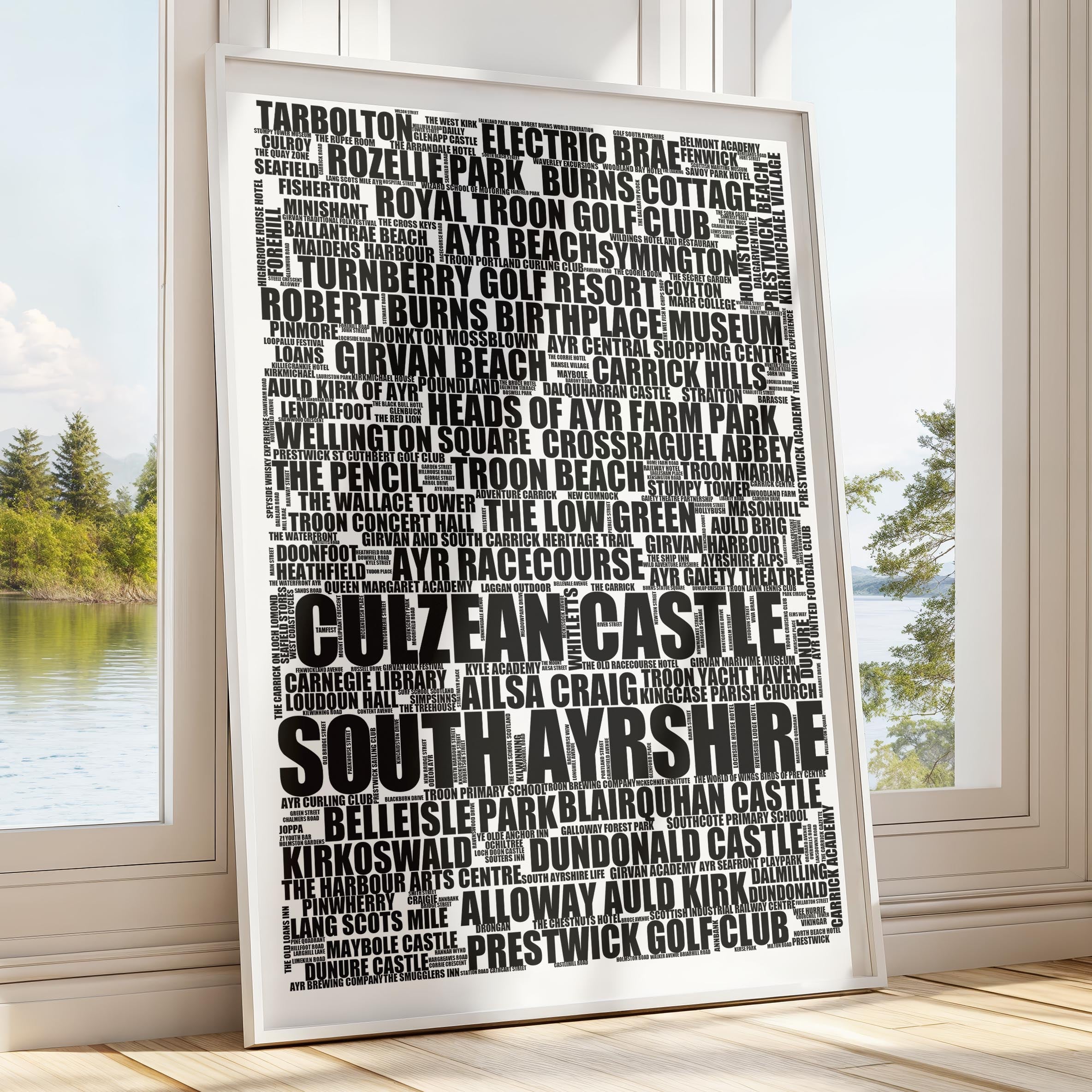 South Ayrshire - Premium Typographic Word Cloud Prints, Posters & Gifts