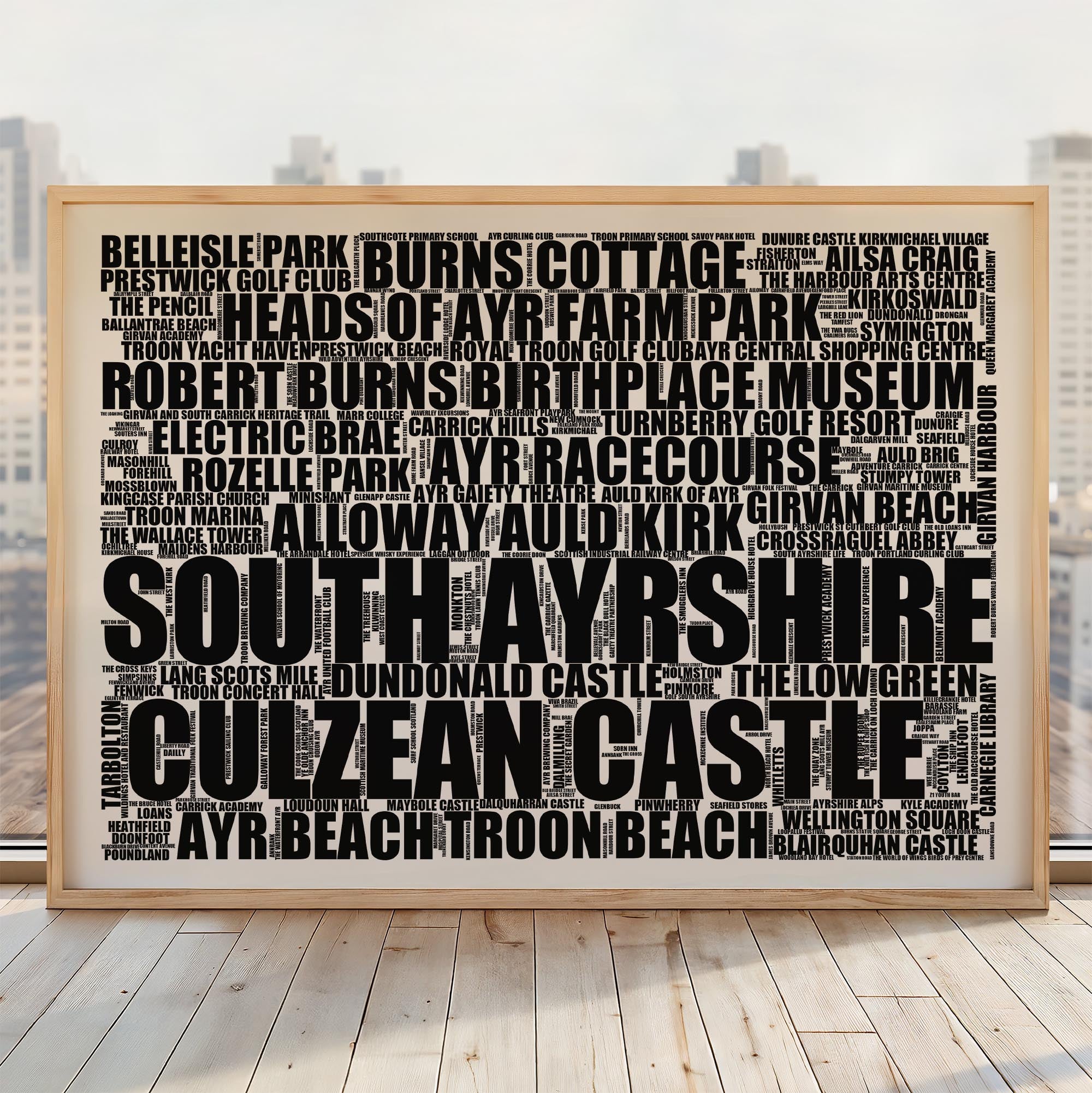 South Ayrshire - Premium Typographic Word Cloud Prints, Posters & Gifts