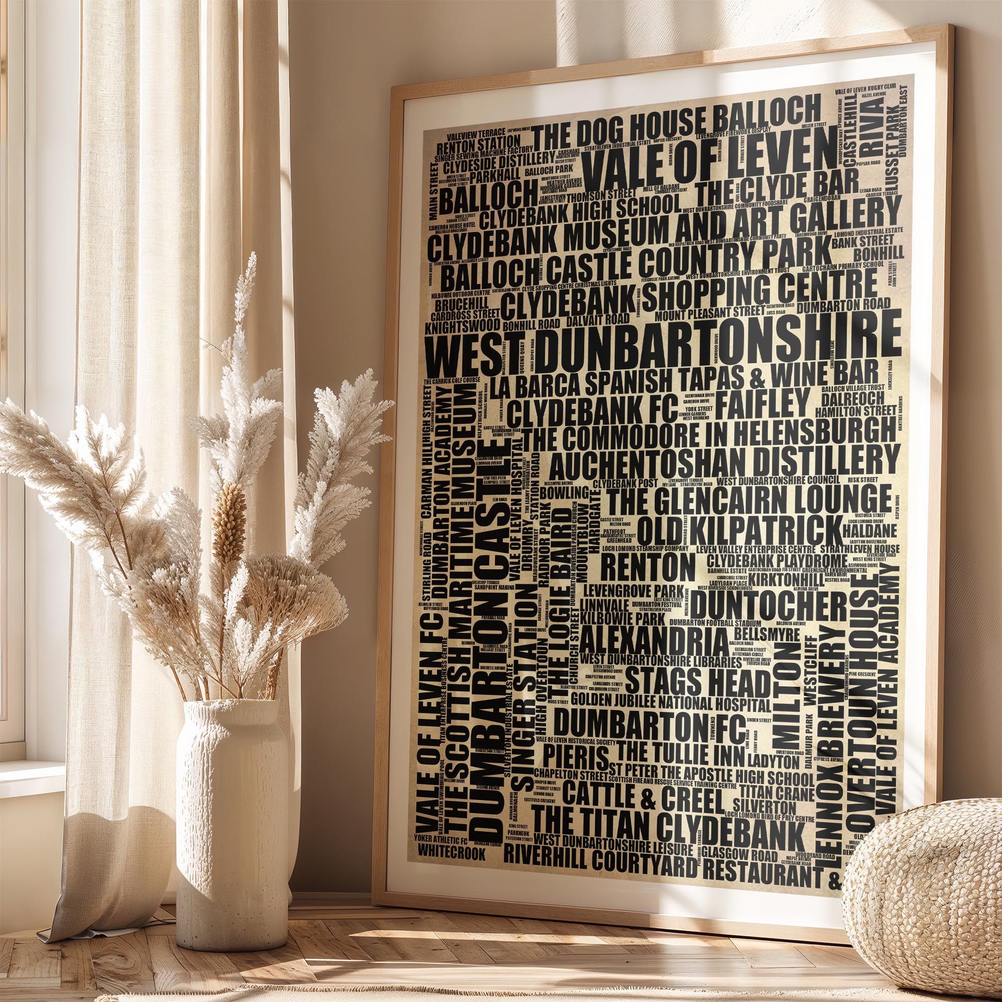 West Dunbartonshire - Premium Typographic Word Cloud Prints, Posters & Gifts