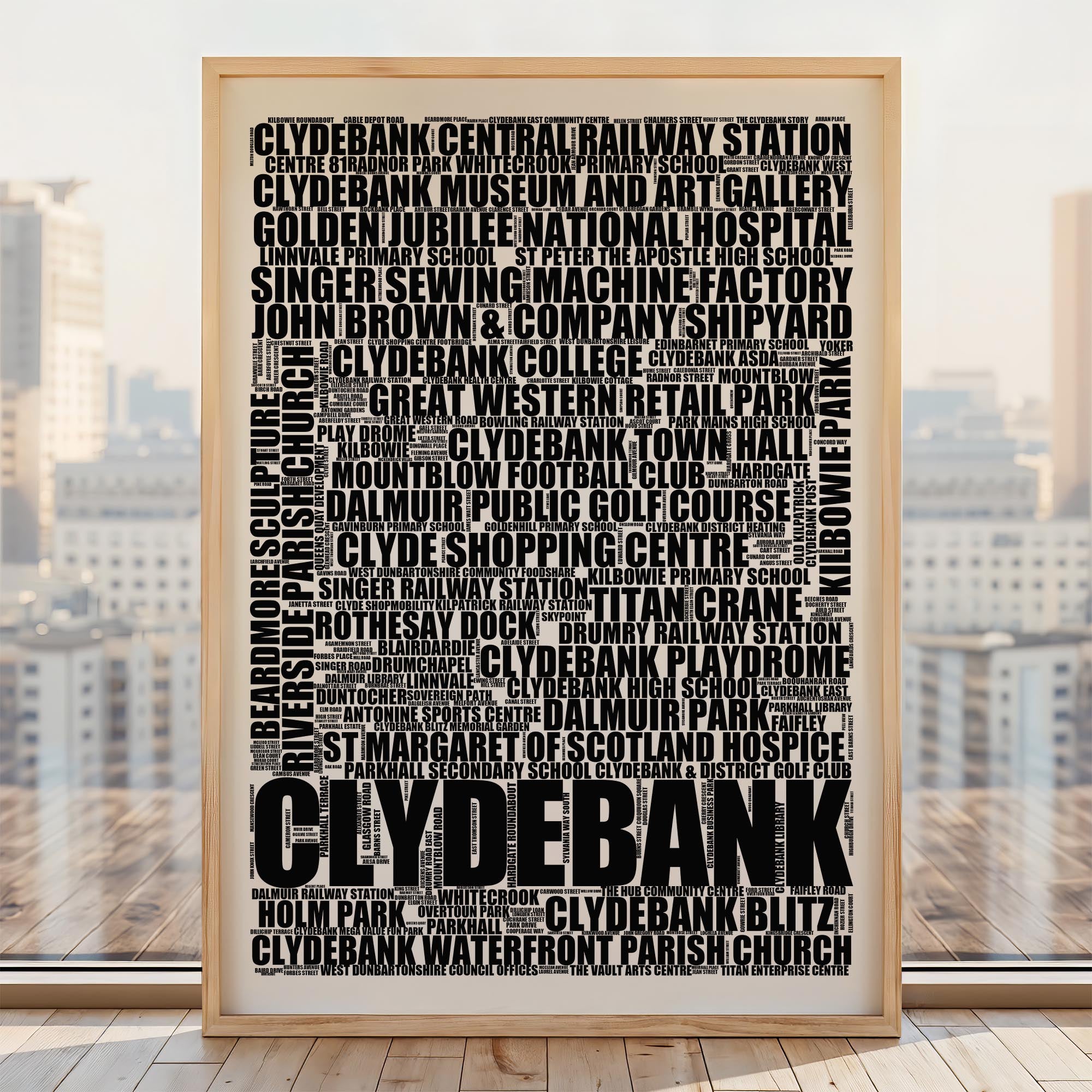 Clydebank - Premium Typographic Word Cloud Prints, Posters & Gifts