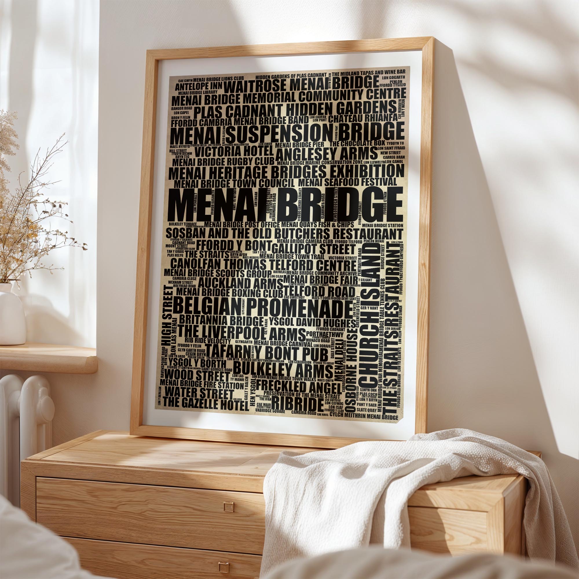 Menai Bridge - Premium Typographic Word Cloud Prints, Posters & Gifts