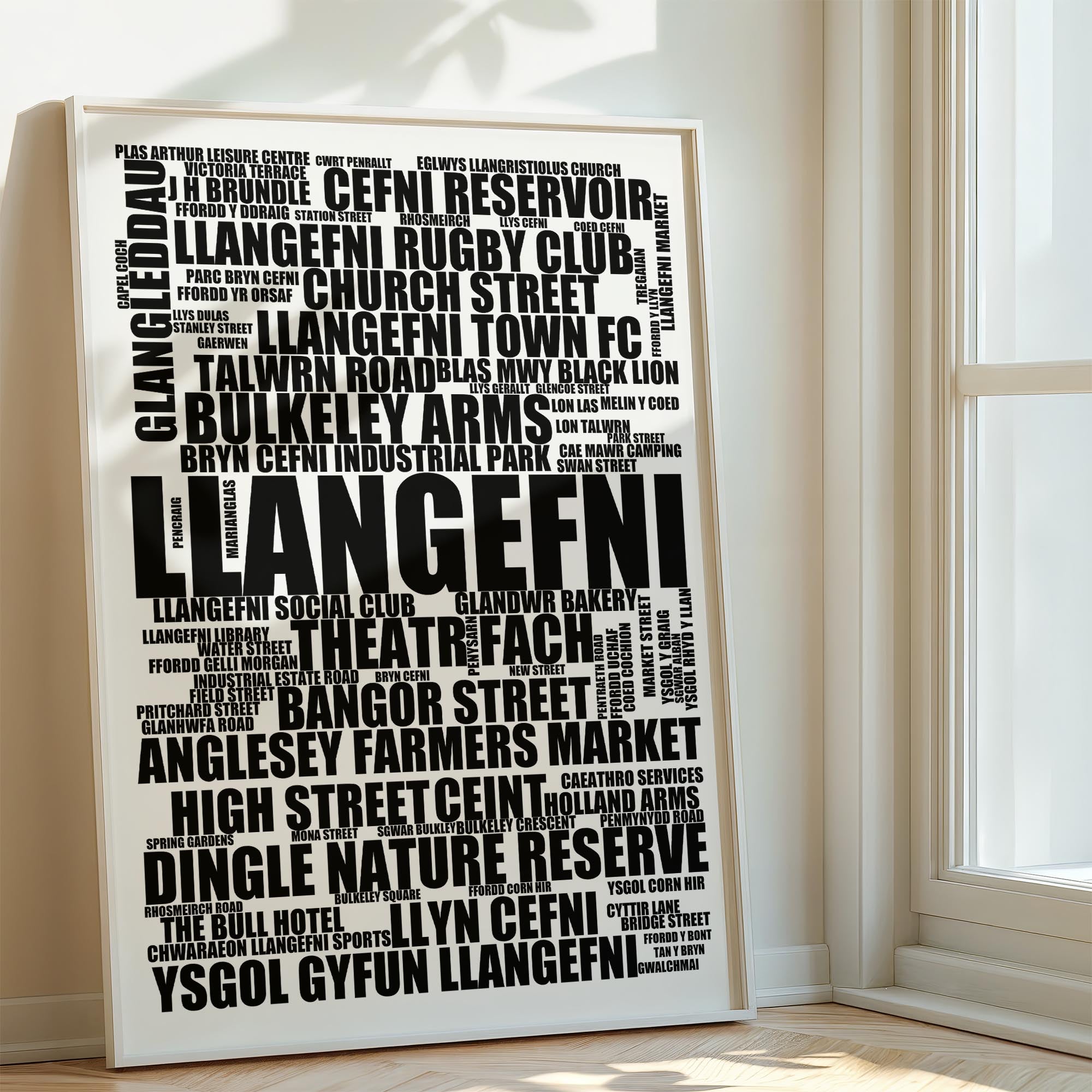 Llangefni - Premium Typographic Word Cloud Prints, Posters & Gifts