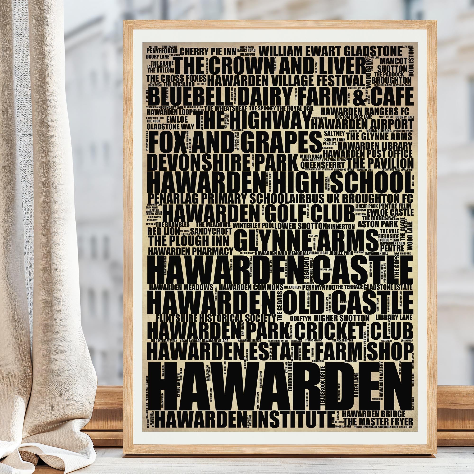 Hawarden - Premium Typographic Word Cloud Prints, Posters & Gifts