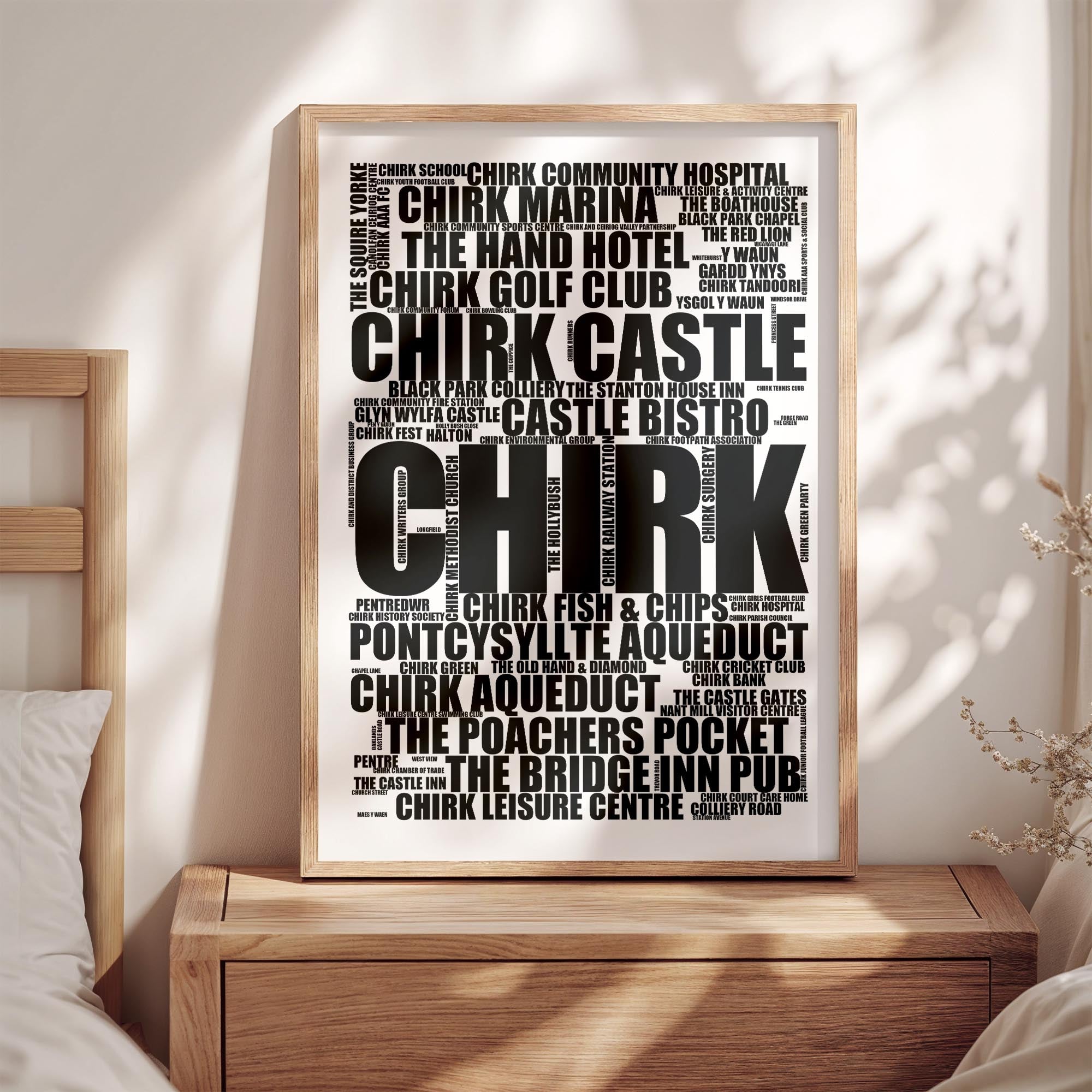 Chirk - Premium Typographic Word Cloud Prints, Posters & Gifts