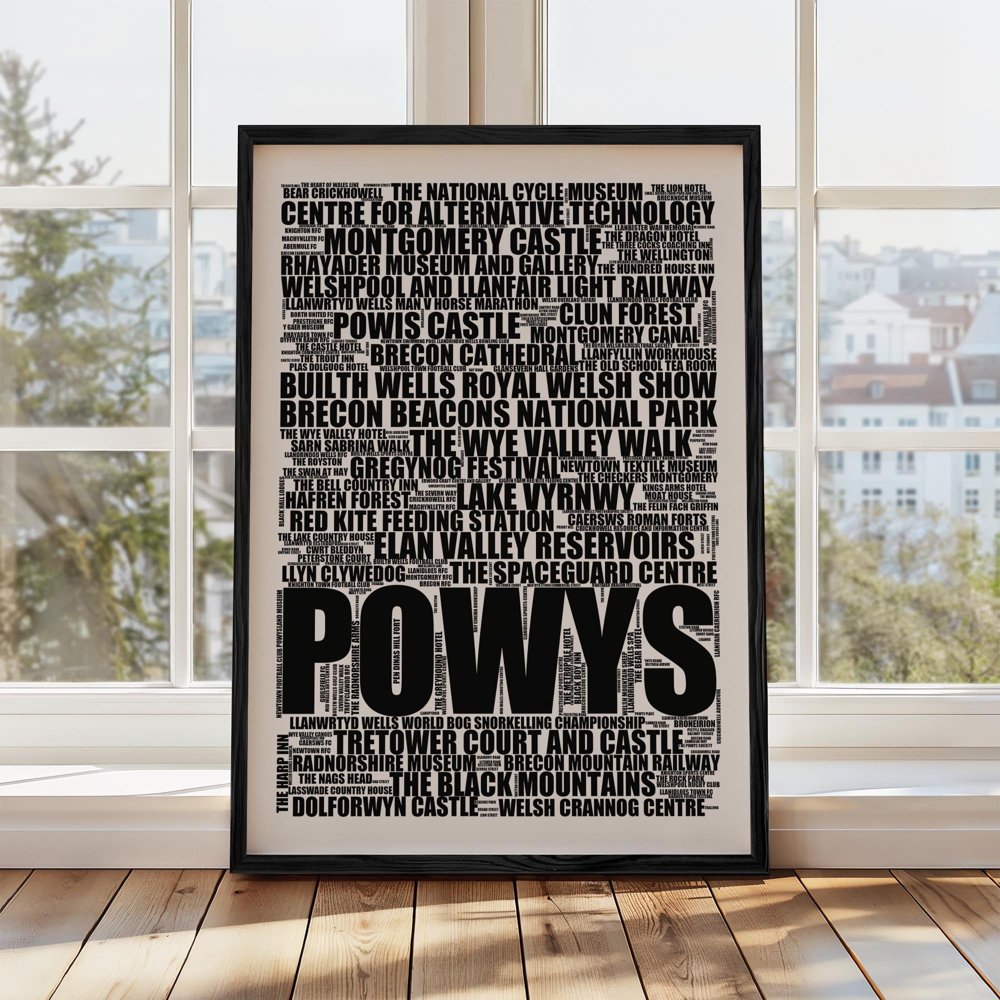 Powys - Premium Typographic Word Cloud Prints, Posters & Gifts