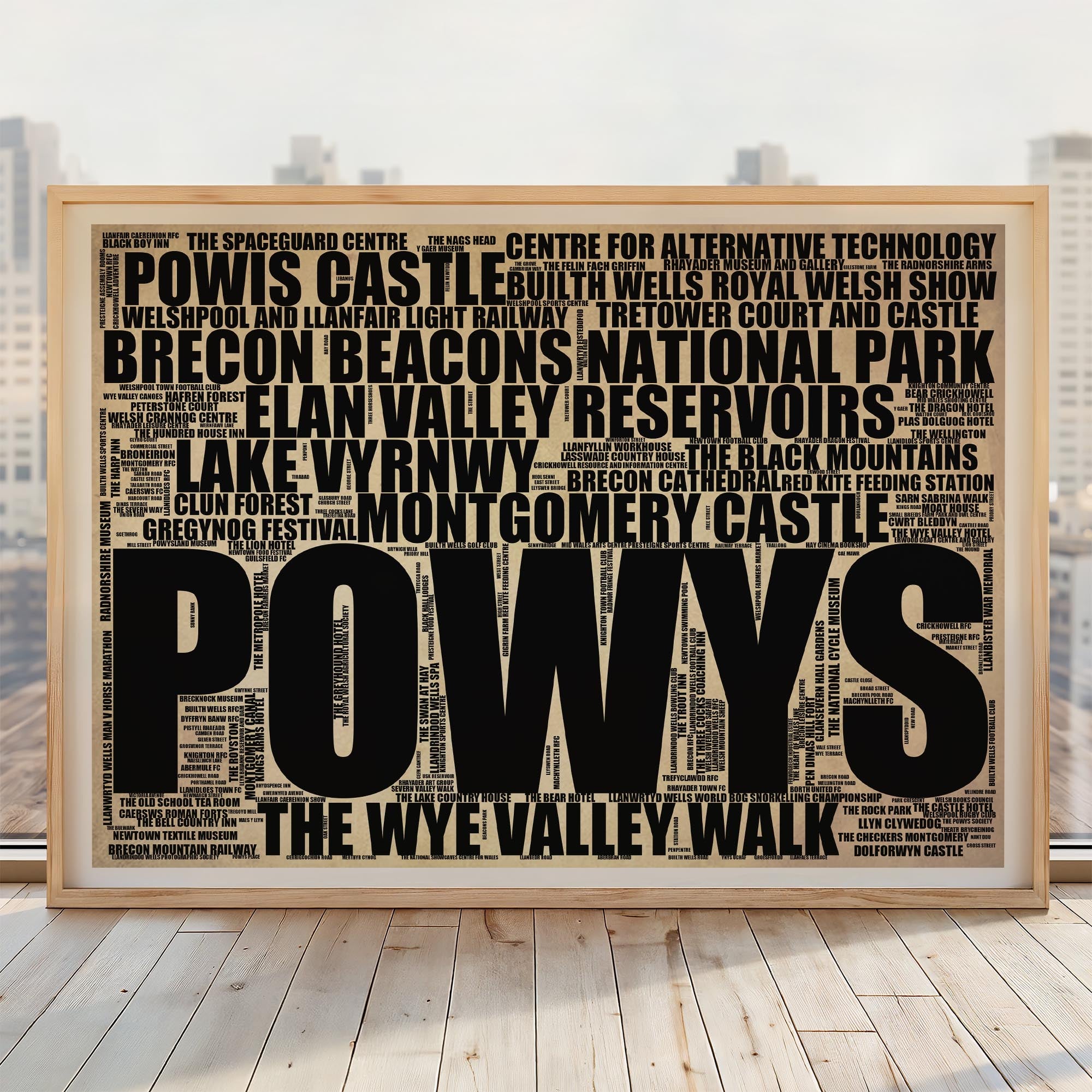 Powys - Premium Typographic Word Cloud Prints, Posters & Gifts