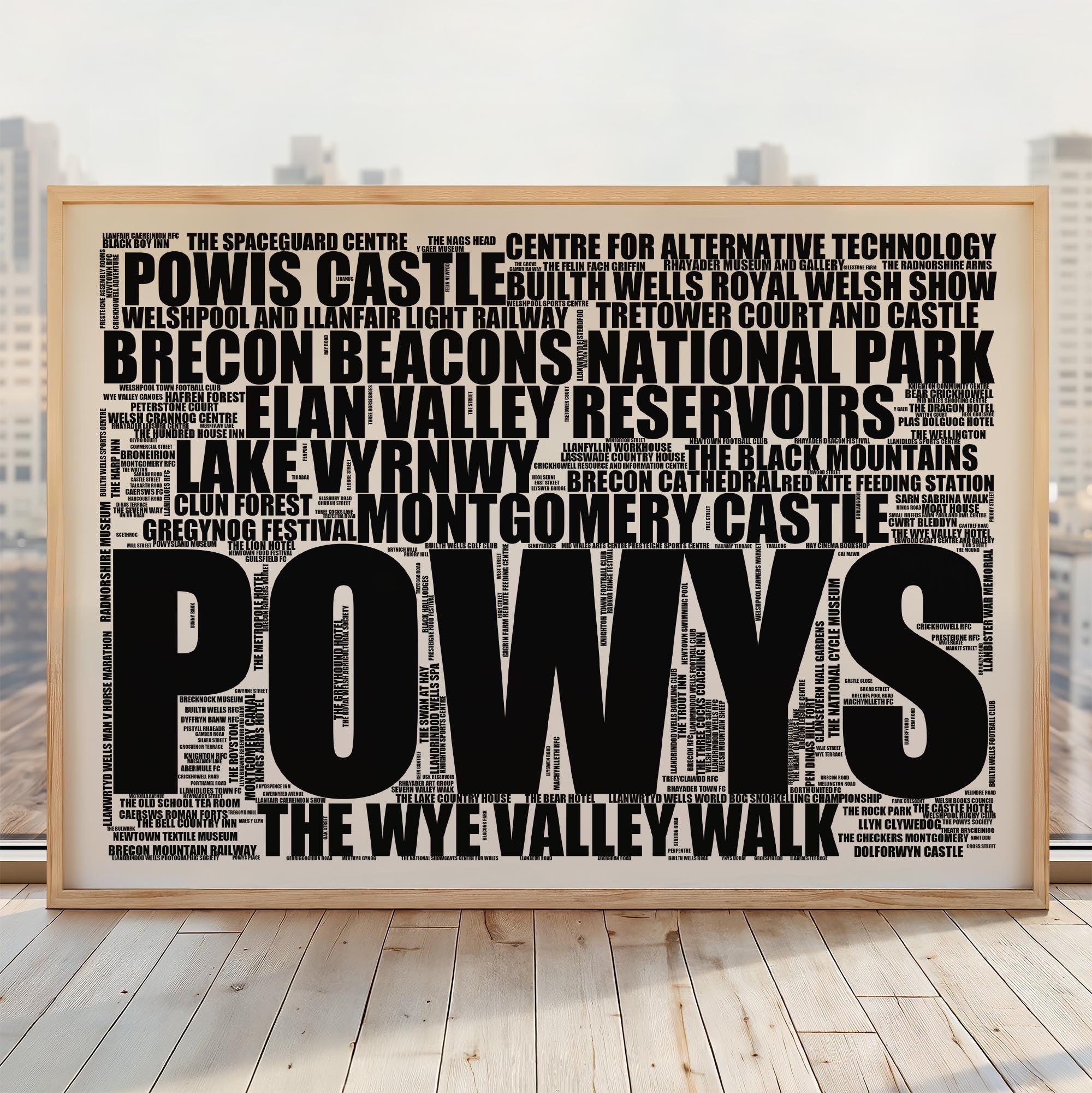 Powys - Premium Typographic Word Cloud Prints, Posters & Gifts