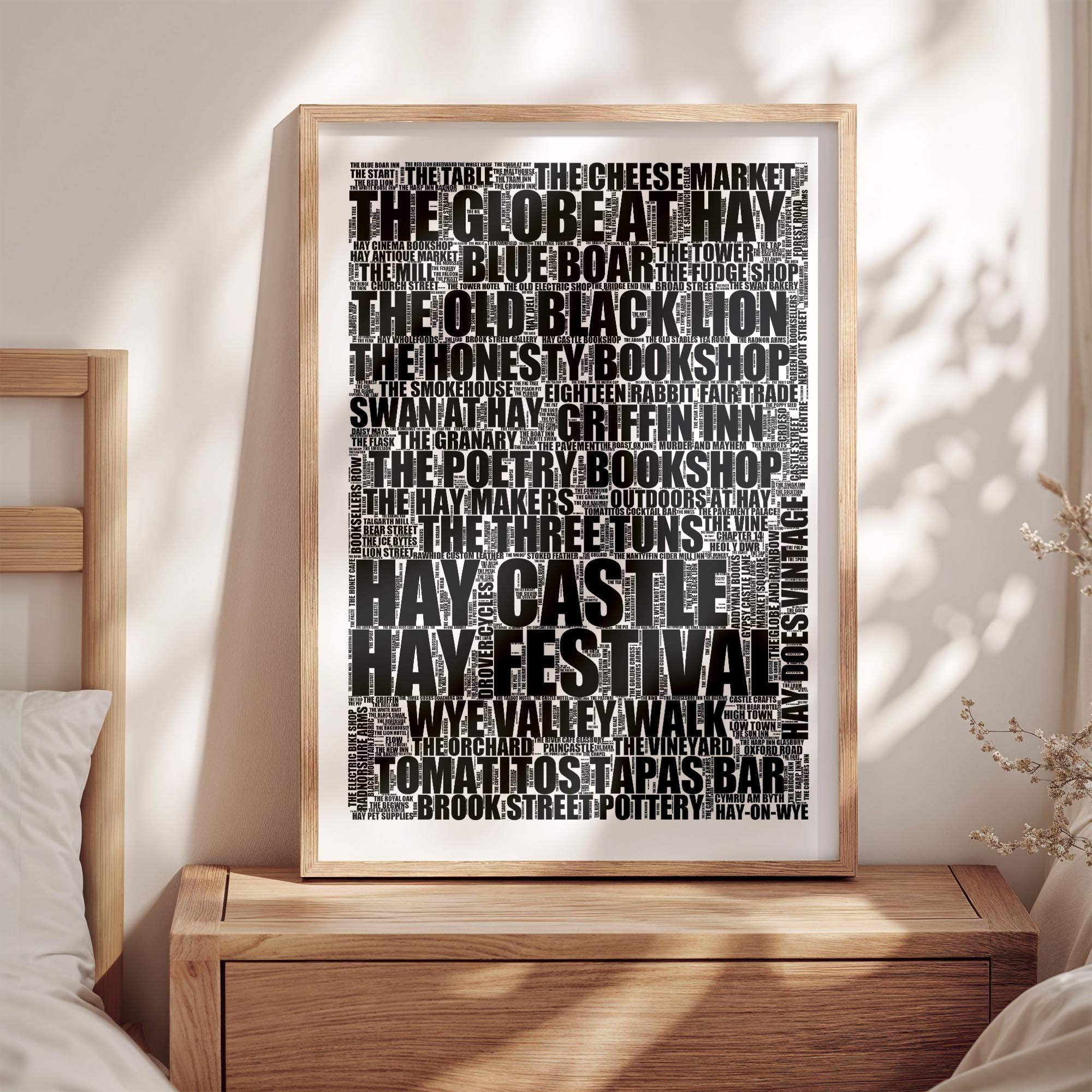 Hay-on-Wye - Premium Typographic Word Cloud Prints, Posters & Gifts