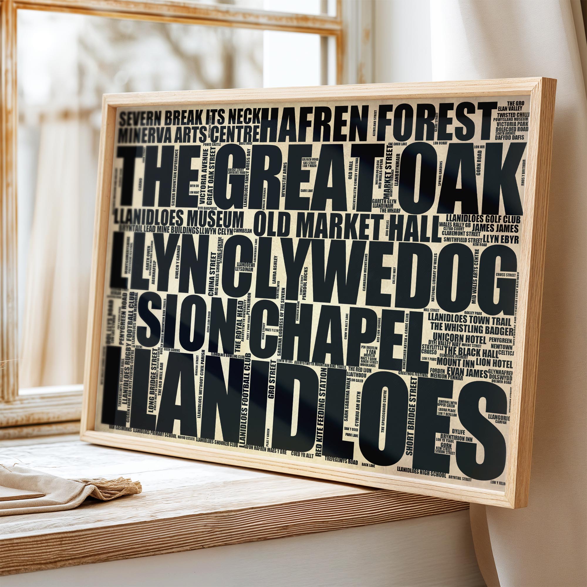 Llanidloes - Premium Typographic Word Cloud Prints, Posters & Gifts