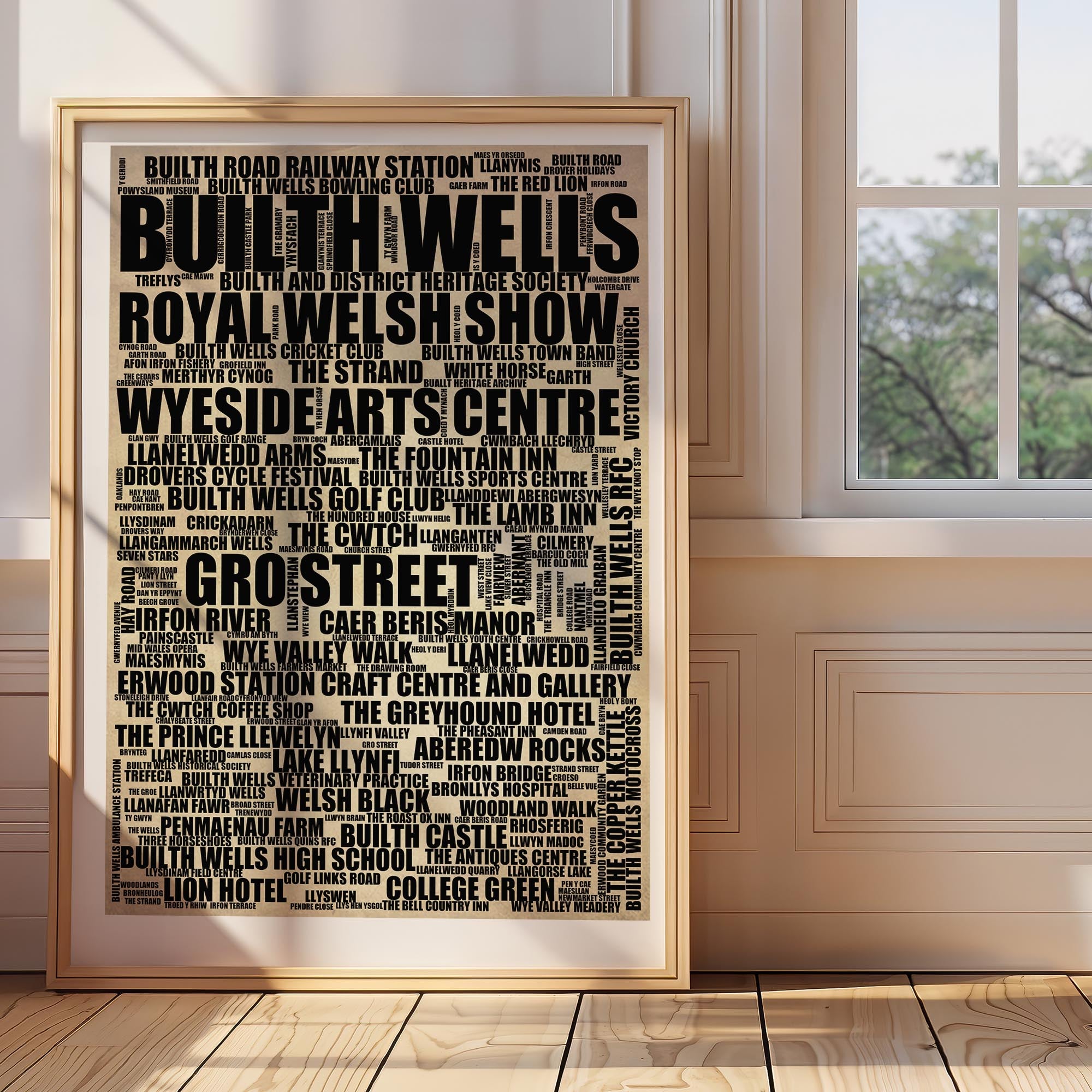 Builth Wells - Premium Typographic Word Cloud Prints, Posters & Gifts